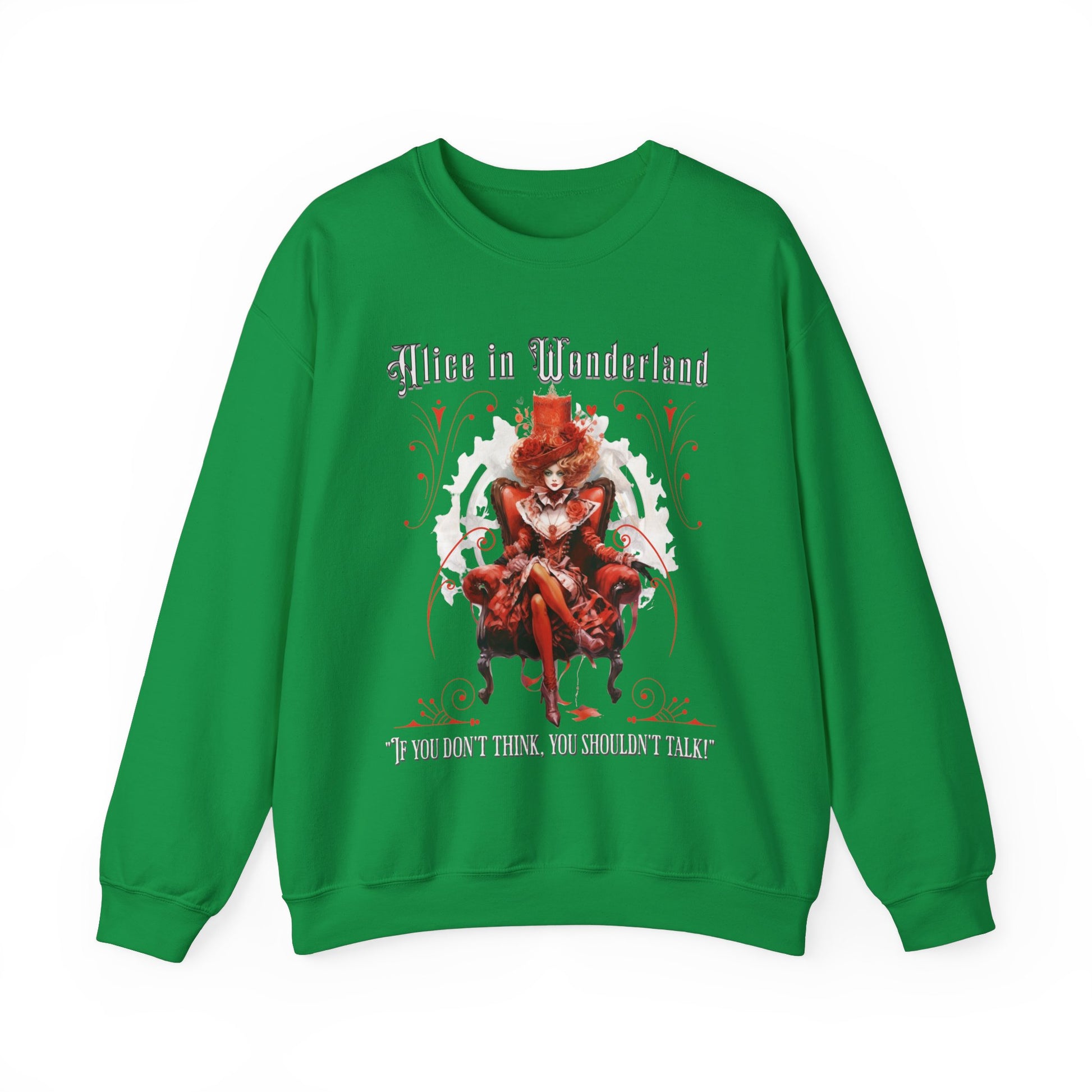 Queen of Hearts Sweatshirt, Alice In Wonderland Lewis Carroll Whimsigoth Academia Sweater Mad Hatter Tea Party Tee Bookish Booktok Gift Sweatshirt Printify S Irish Green 