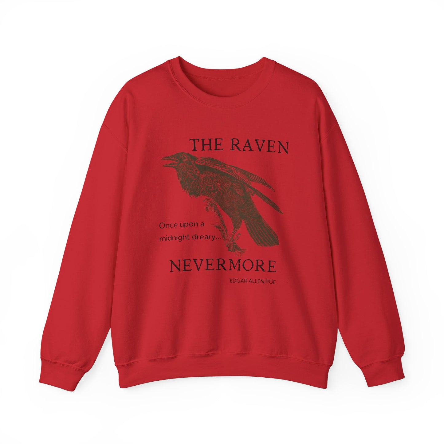 Halloween Vintage The Raven Sweatshirt, Spooky Season Sweater, Trick or Treating Shirt, Halloween Party, Edgar Allen Poe, Nevermore, Gothic Sweatshirt Printify S Red 