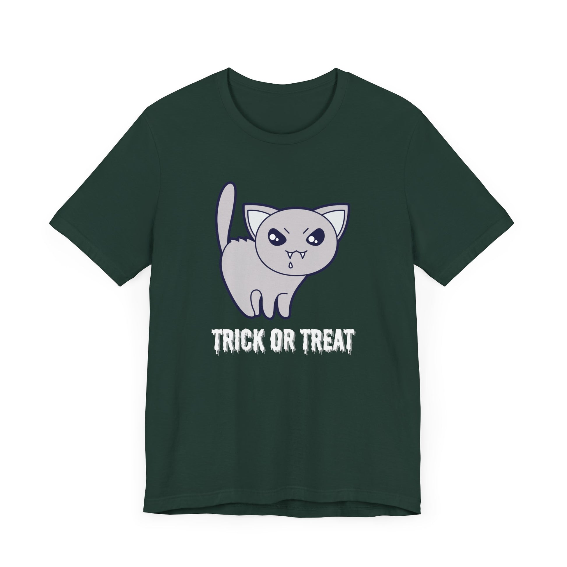 Cute Halloween Vampire Cat TShirt, Trick or Treat Shirt, Spooky Ghost Season Tee, Fun Halloween Party, Festival T-Shirt T-Shirt Printify   