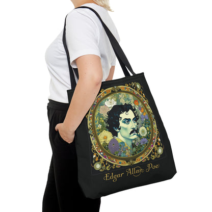 Edgar Allan Poe Tote Bag, Night Garden Botanical Shoulder Bag, Book, Library, Grocery, Travel Bag, Dark Academia, Bookish, Bookclub Gift, Bags Printify   