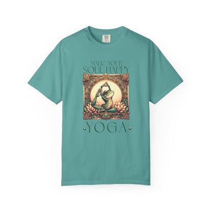 Green Yoga Frog Make Your Soul Happy Unisex T-Shirt, Casual Wear, Highlander Fan Gift, T-Shirt Printify Seafoam S