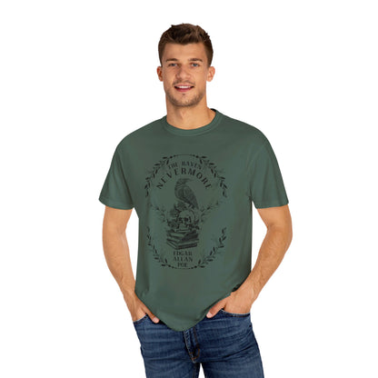 Edgar Allan Poe, Nevermore The Raven Comfort Colors TShirt, Book Lover, Halloween, Haunting Gothic Gift, Light, Dark Academia, Horror Movie T-Shirt Printify   