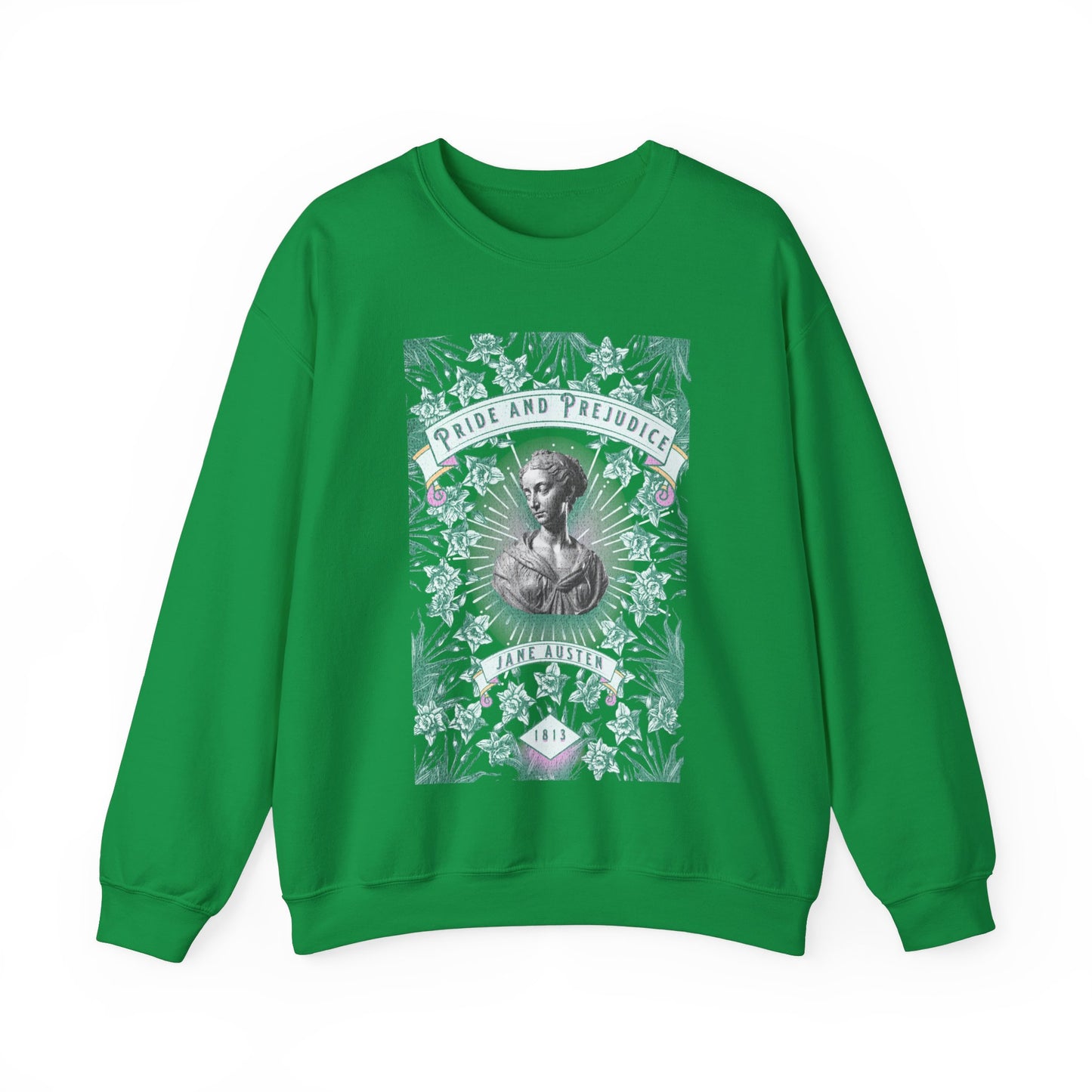 Jane Austen Sweatshirt, Pride & Prejudice Historical Romance Sweater, Bookish Literary Jane Austen Fan Art Gift, Gift for Her, Readers, Sweatshirt Printify S Irish Green 