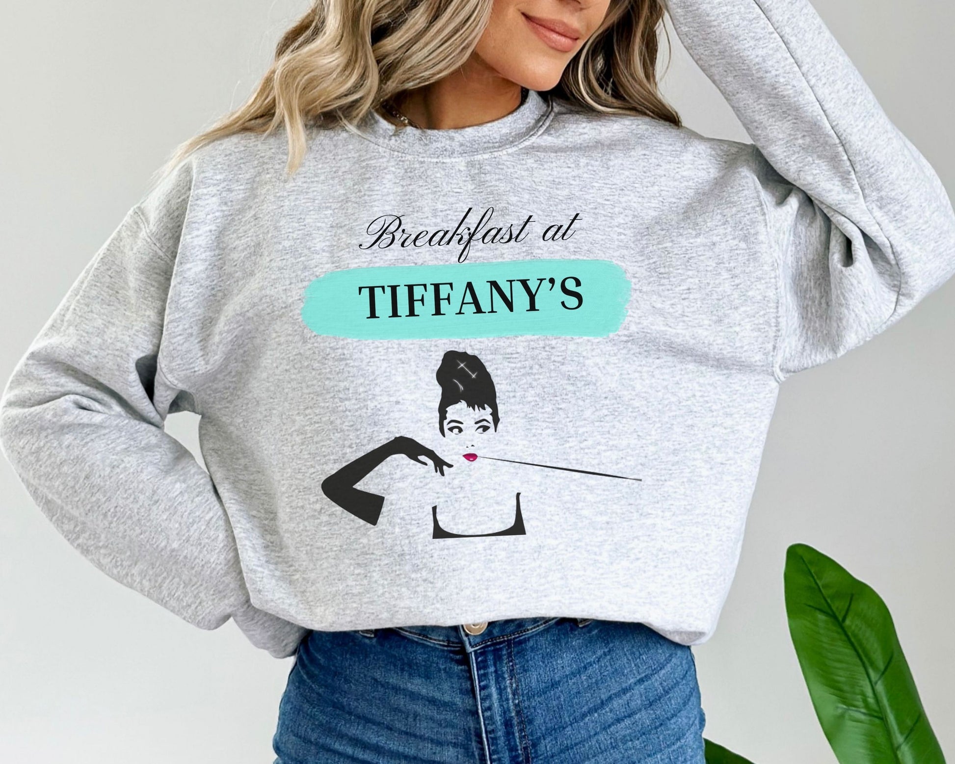 Breakfast at Tiffany's T & Co Sweatshirt , Classic Audrey Crew, Girls Brunching Weekend Sweater, Women's Shirt, Truman Capote Fan Gift Sweatshirt Printify   