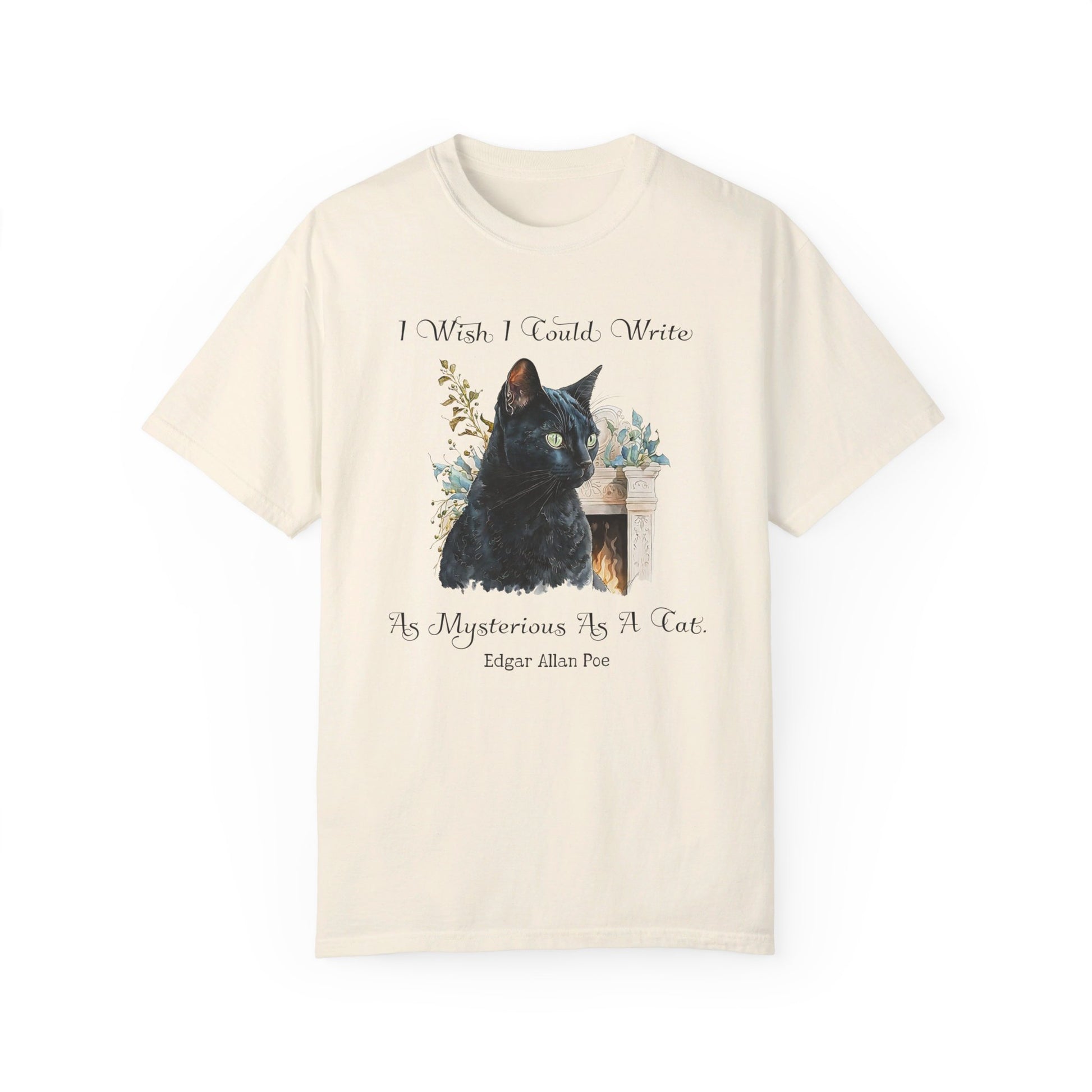 Edgar Allan Poe T-Shirt The Black Cat Nevermore The Raven Poe Fan Art Poetry Book Lover, Dark Cottagecore Macabre Gift, Light, Dark Academia T-Shirt Printify Ivory S 