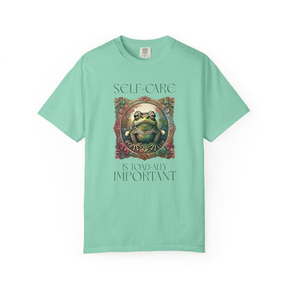 Green Yoga Frog Self-Care Is Toad-ally Important Unisex T-Shirt, Casual Wear, Highlander Fan Gift, T-Shirt Printify Island Reef S
