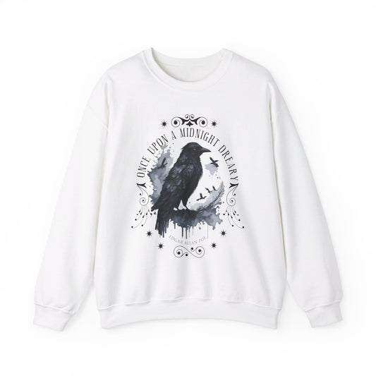 Edgar Allan Poe, The Raven Sweatshirt, Poet, Poetry Lover Sweater, Book Lover, Haunting Gothic Gift, Light, Dark Academia, Horror Movie Top Sweatshirt Printify S White 