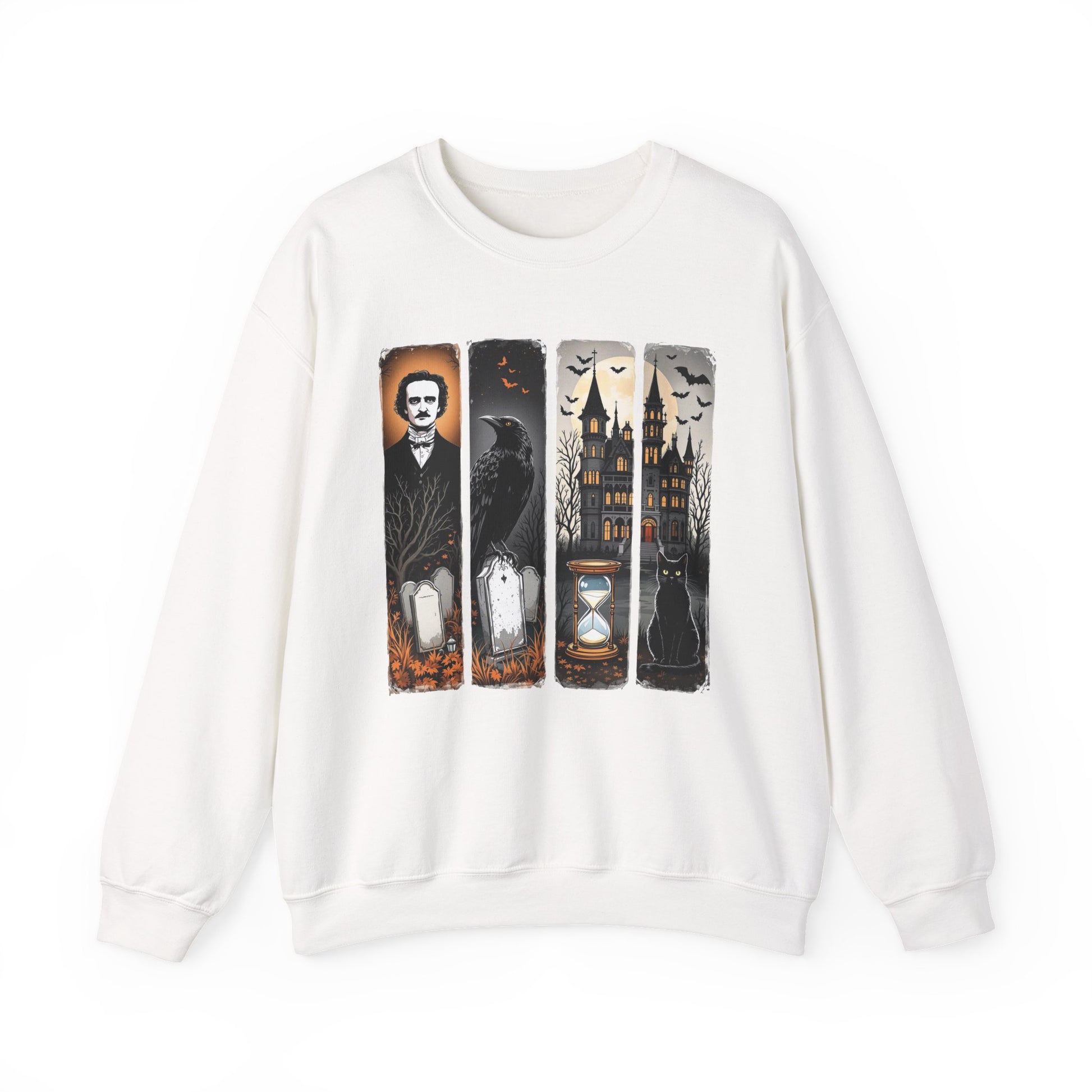 Edgar Allan Poe Sweatshirt The Raven Nevermore Gothic Horror Sweater Dark Academia Macabre Halloween Gift for Book Lovers Birthday Christmas Sweatshirt Printify White S