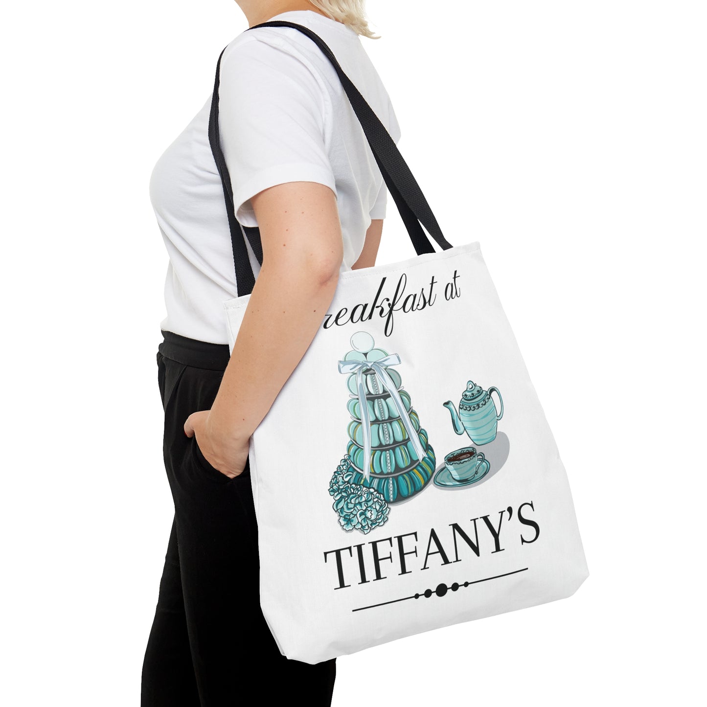 NEW Breakfast at Tiffany's Tote Bag, Classic Audrey Crew Girls Brunching Shopping Weekend Tote, Book, Library, Grocery, Vacation Travel Bag Bags Printify   