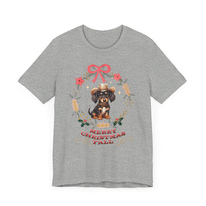 Western Dachshund Wiener Christmas Shirt, Dachshund Lover Gift, Cowgirl Country Southern Rodeo Christmas Shirt, Animal Lover, Farm Life Gift T-Shirt Printify   