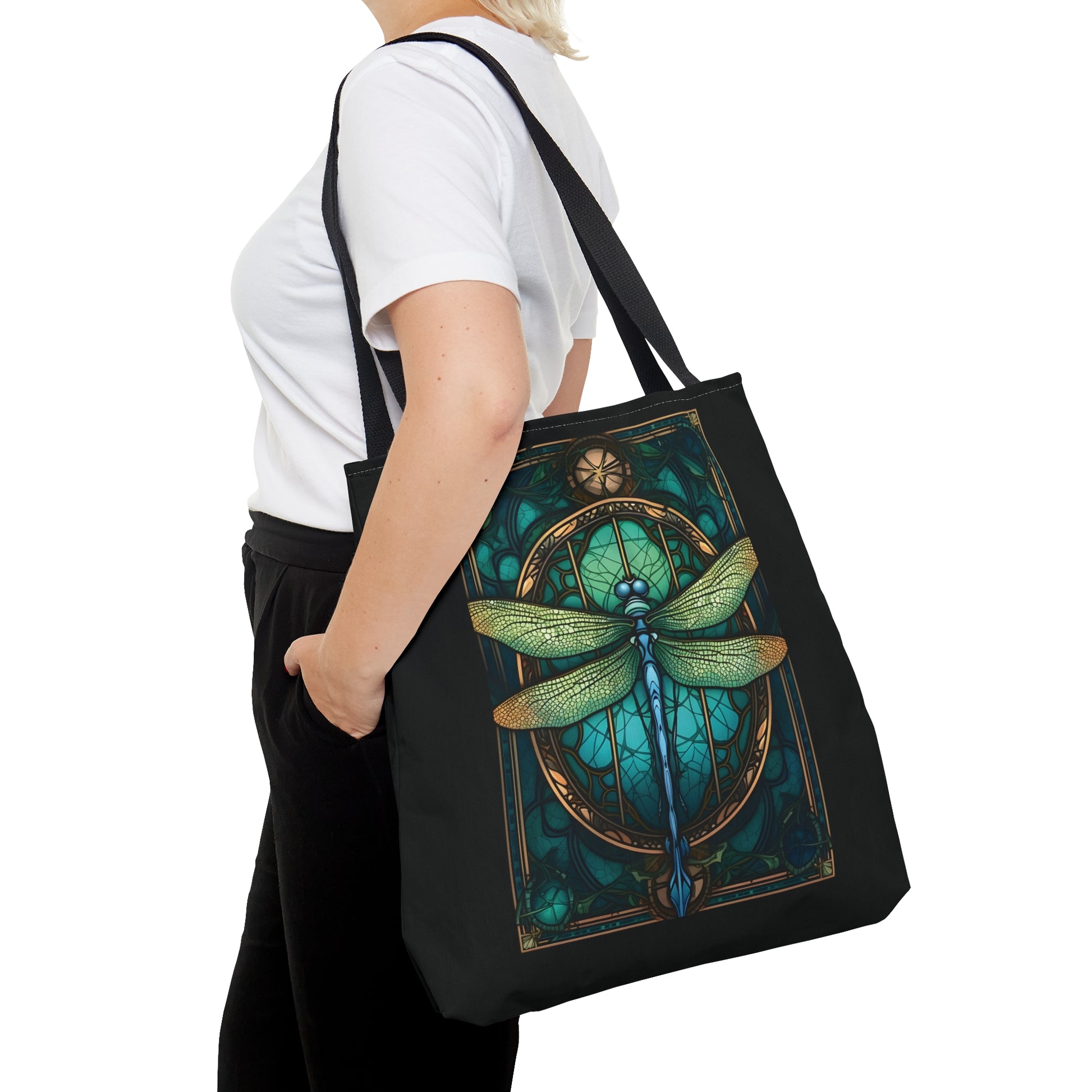 Stained Glass Dragonfly Tote Bag, Pretty Tarot Card Shoulder Bag, Book, Library, Grocery, Travel Bag, Dark Academia, Bookish Bookclub Gift, Bags Printify   