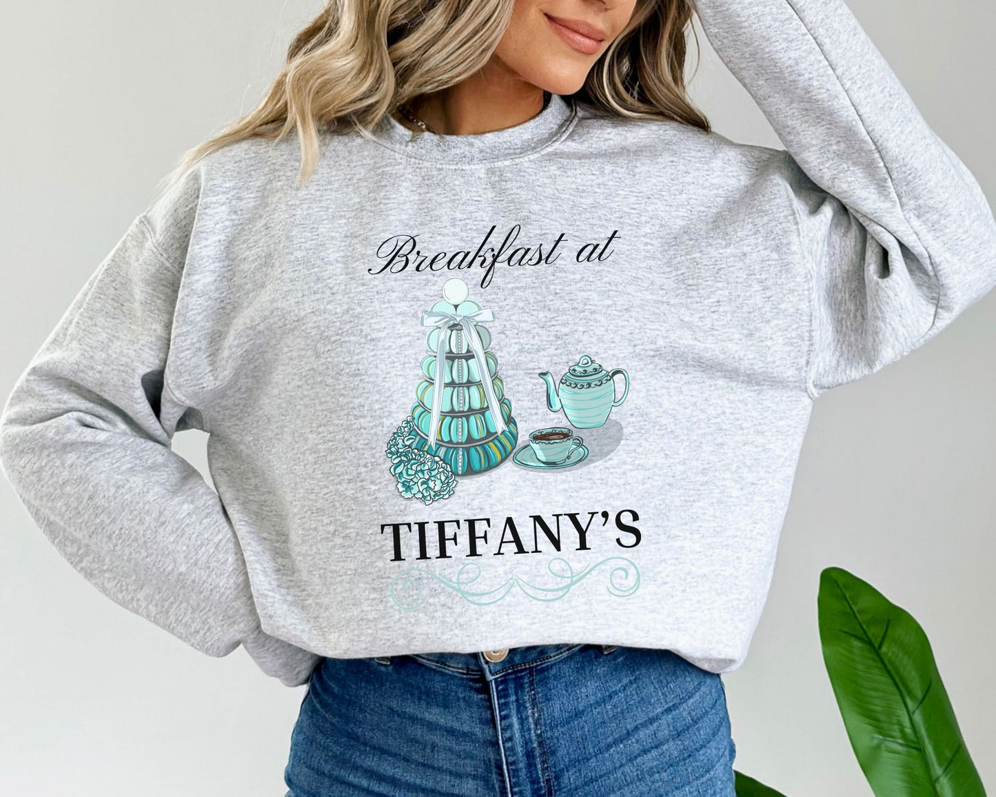 Breakfast at Tiffany's T & Co Sweatshirt , Classic Audrey Crew, Girls Brunching Weekend Sweater, Women's Shirt, Truman Capote Fan Gift Sweatshirt Printify   