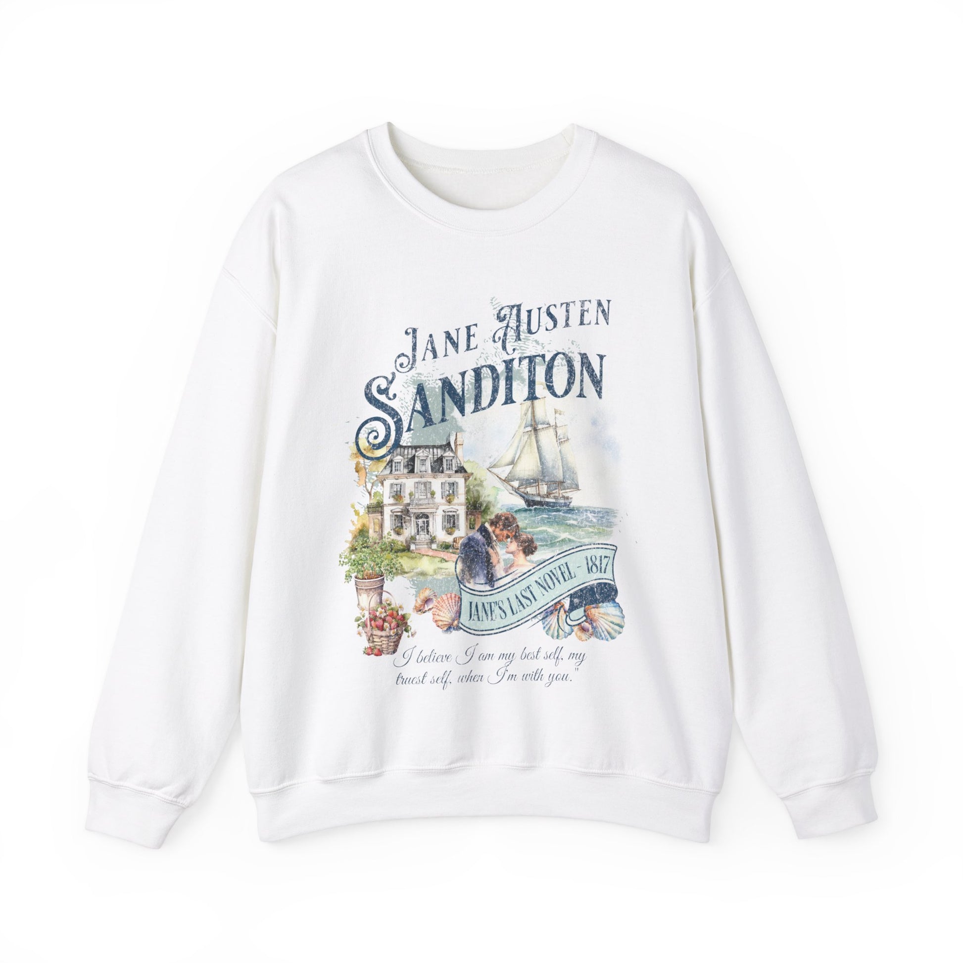 Jane Austen Sweatshirt, Sanditon Historical Romance, Bookish Literary Gift, Jane Austen Fan Art Shirt, Gift for Her, Gift for Readers, Sweatshirt Printify S White 