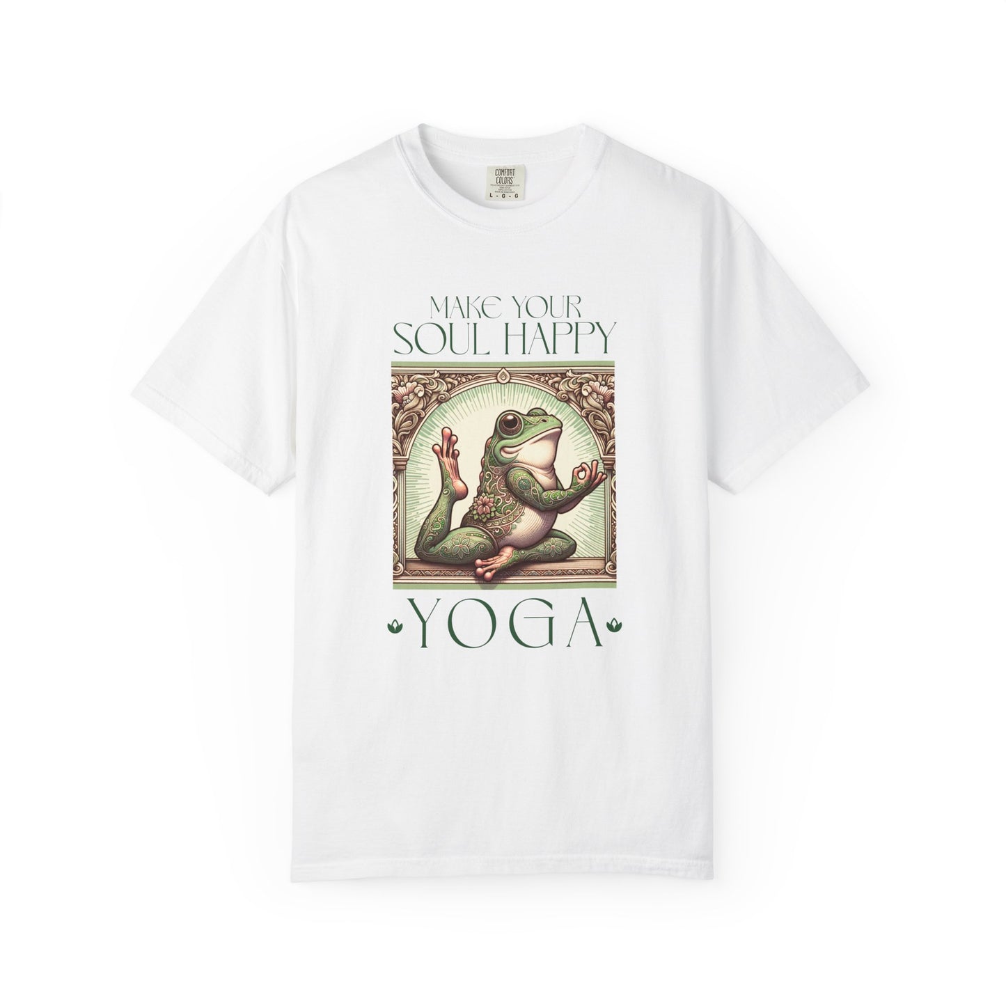 Yoga Frog Make Your Soul Happy Green Unisex T-Shirt, Casual Wear, Highlander Fan Gift, Comfortable Graphic Tee T-Shirt Printify White S