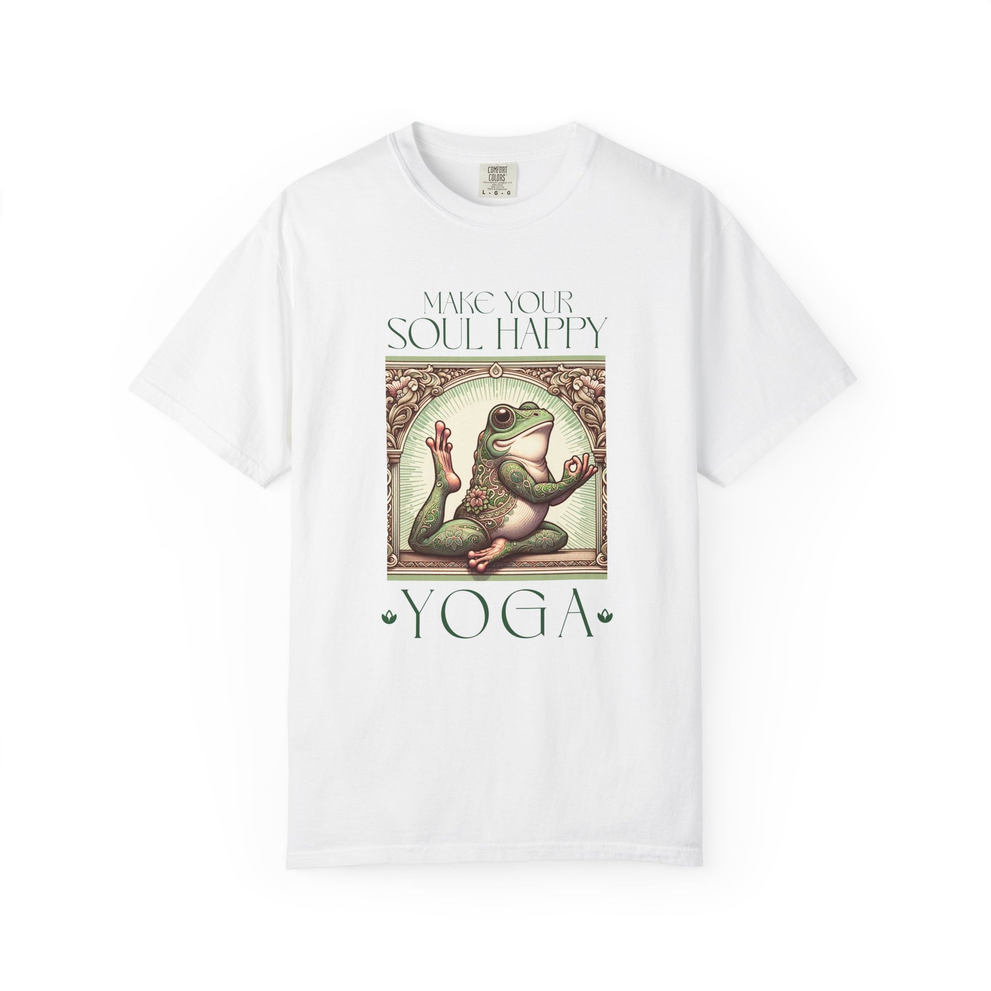 Yoga Frog Make Your Soul Happy Green Unisex T-Shirt, Casual Wear, Highlander Fan Gift, Comfortable Graphic Tee T-Shirt Printify White S