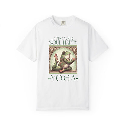 Yoga Frog Make Your Soul Happy Green Unisex T-Shirt, Casual Wear, Highlander Fan Gift, Comfortable Graphic Tee T-Shirt Printify White S