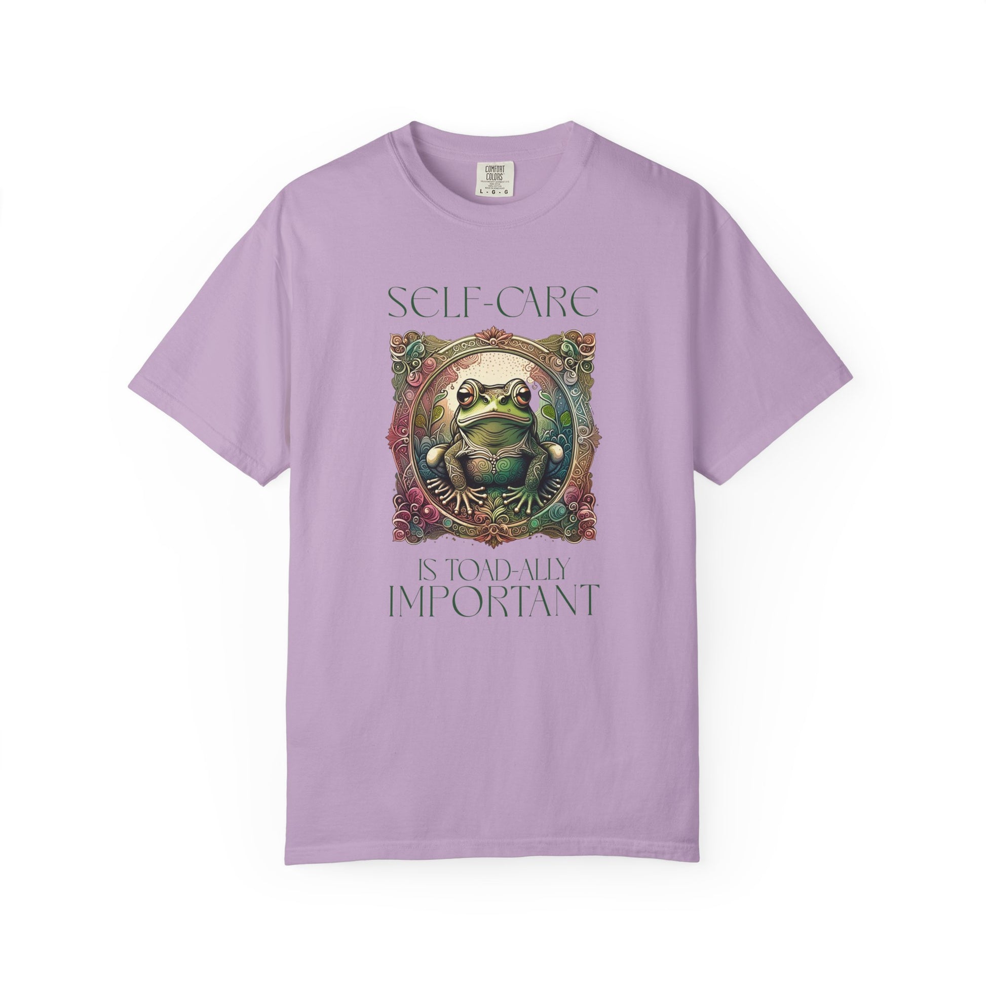 Green Yoga Frog Self-Care Is Toad-ally Important Unisex T-Shirt, Casual Wear, Highlander Fan Gift, T-Shirt Printify Orchid S