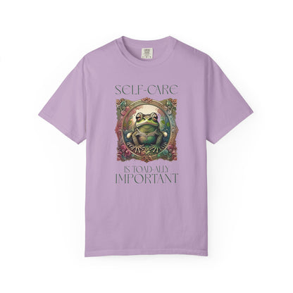 Green Yoga Frog Self-Care Is Toad-ally Important Unisex T-Shirt, Casual Wear, Highlander Fan Gift, T-Shirt Printify Orchid S