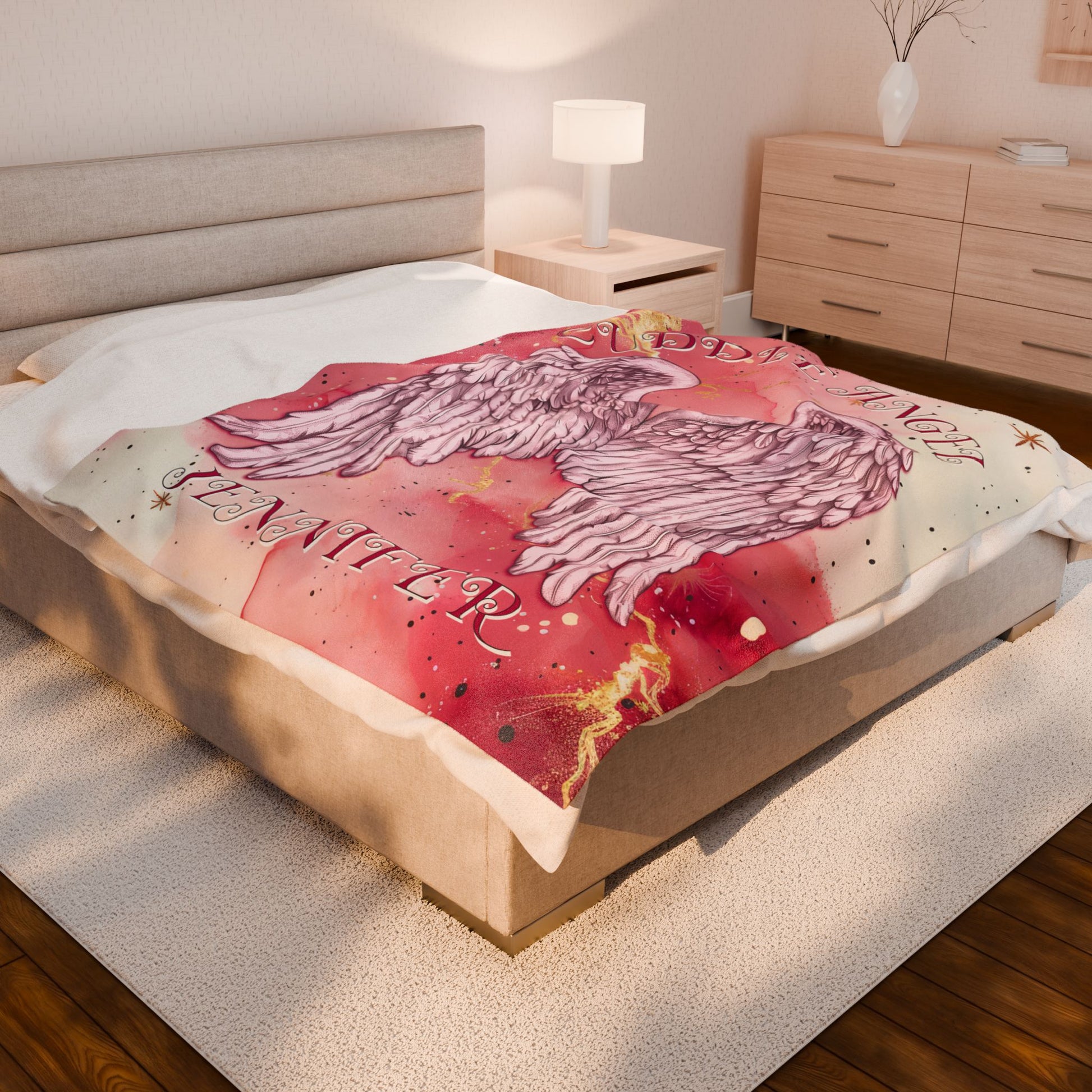 Custom Angel Wings Cuddle Plush Blanket Cozy Throw for Spiritual Gift for Birthday Christmas Gift for Mom or Best Girl Friends Angelic Love All Over Prints Printify