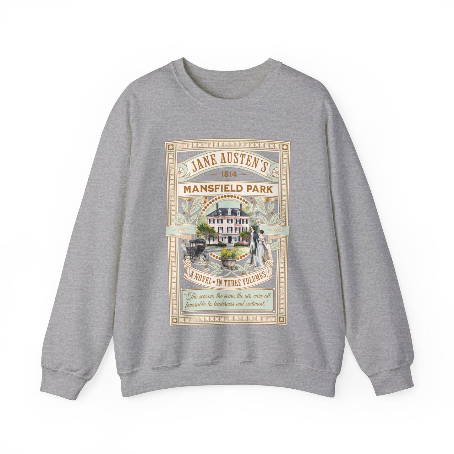 Jane Austen Sweatshirt, Mansfield Park Historical Romance Sweater, Bookish Literary Jane Austen Fan Art Gift, Gift for Her, Readers, Sweatshirt Printify S Sport Grey 