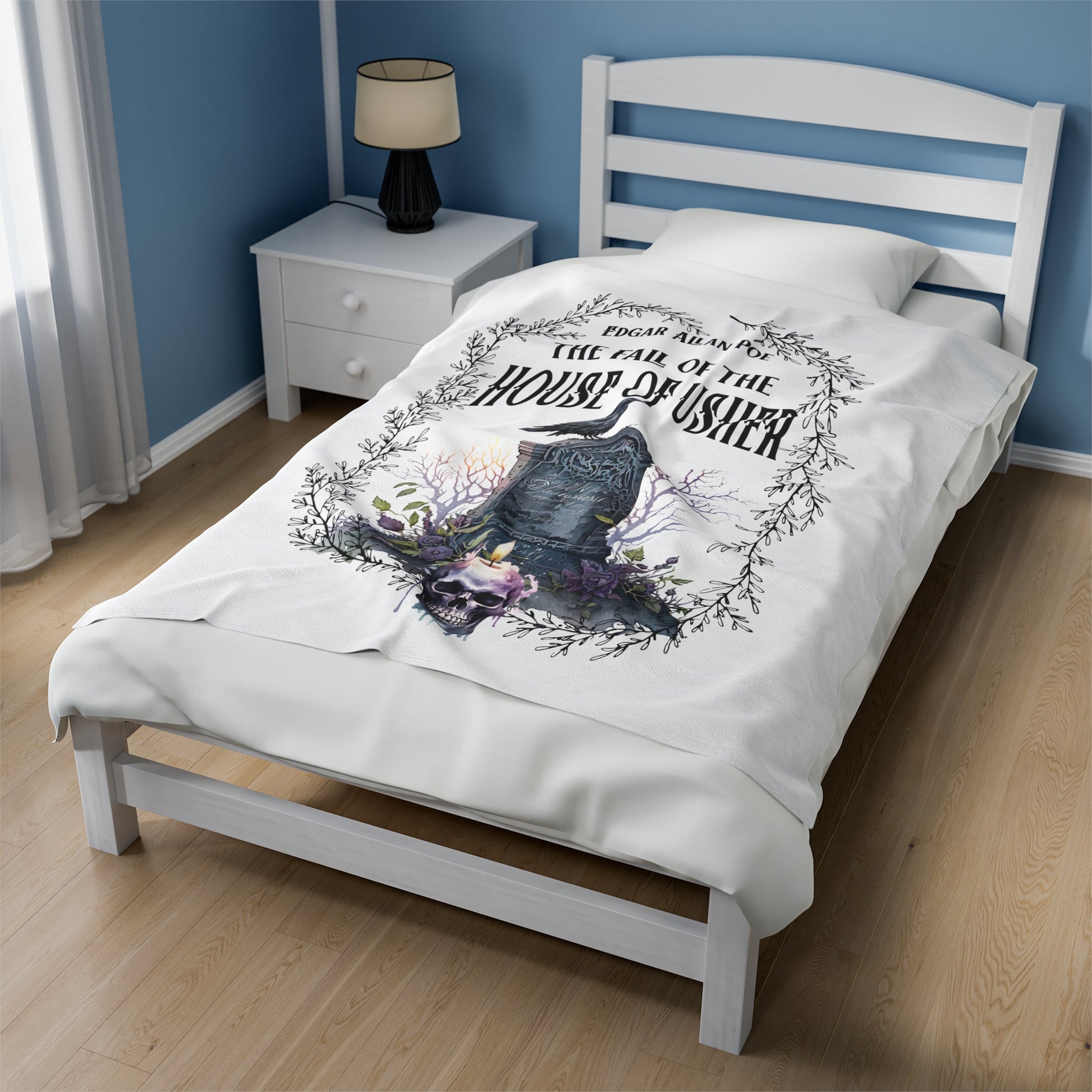 Edgar Allan Poe, The Fall Of The House Of Usher Throw Blanket, Book Lover Reading Blanket, Gothic Dark Academia, Horror Movie Watching Plush All Over Prints Printify   