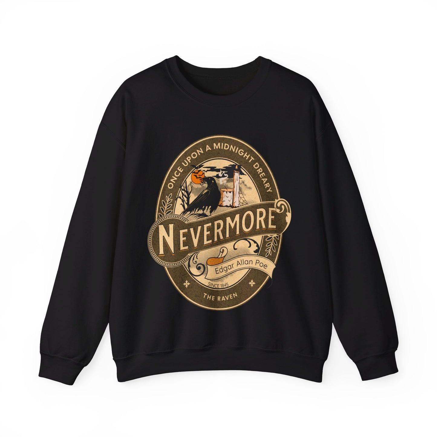 Edgar Allan Poe, Nevermore The Raven Sweatshirt, Book Lover, Halloween, Haunting Gothic Gift, Light, Dark Academia, Horror Movie Sweater Sweatshirt Printify S Black 