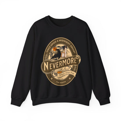 Edgar Allan Poe, Nevermore The Raven Sweatshirt, Book Lover, Halloween, Haunting Gothic Gift, Light, Dark Academia, Horror Movie Sweater Sweatshirt Printify S Black 