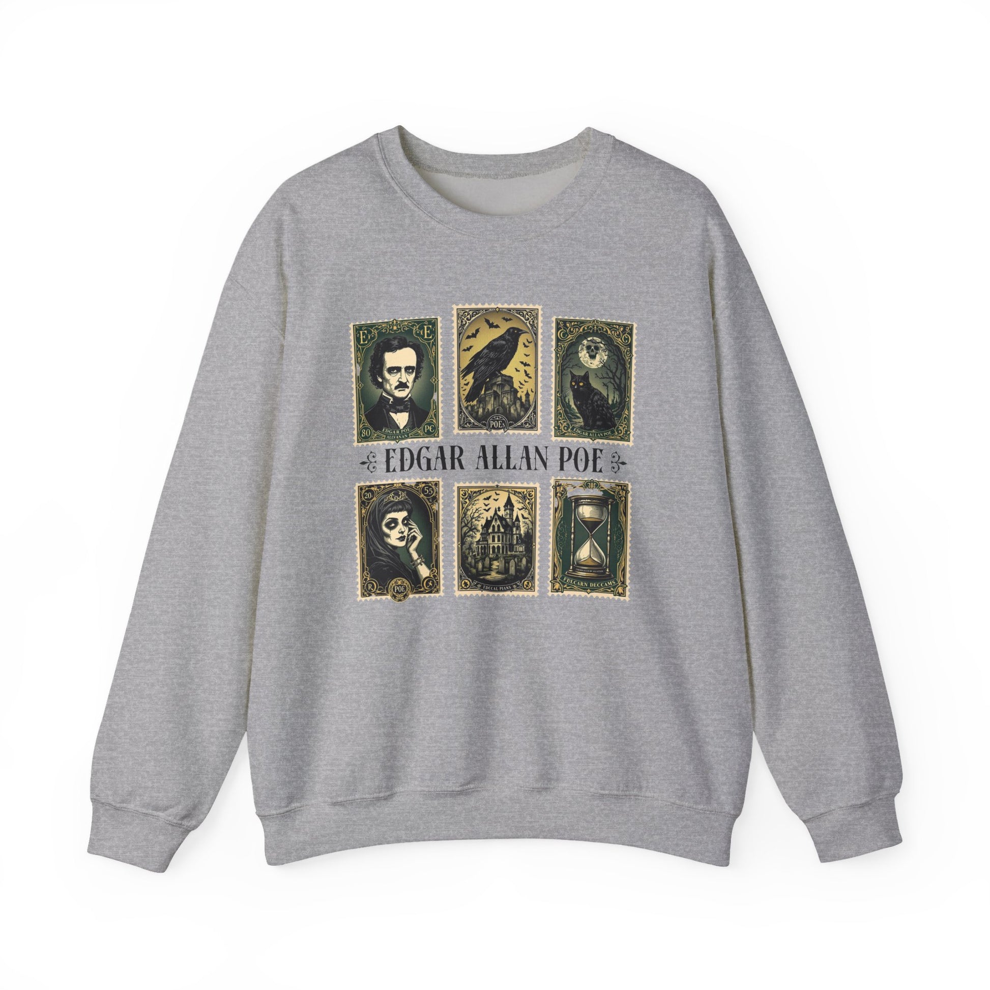 Edgar Allan Poe Sweatshirt The Raven Nevermore Gothic Horror Sweater Dark Academia Macabre Halloween Gift for Book Lovers Birthday Christmas Sweatshirt Printify Sport Grey S