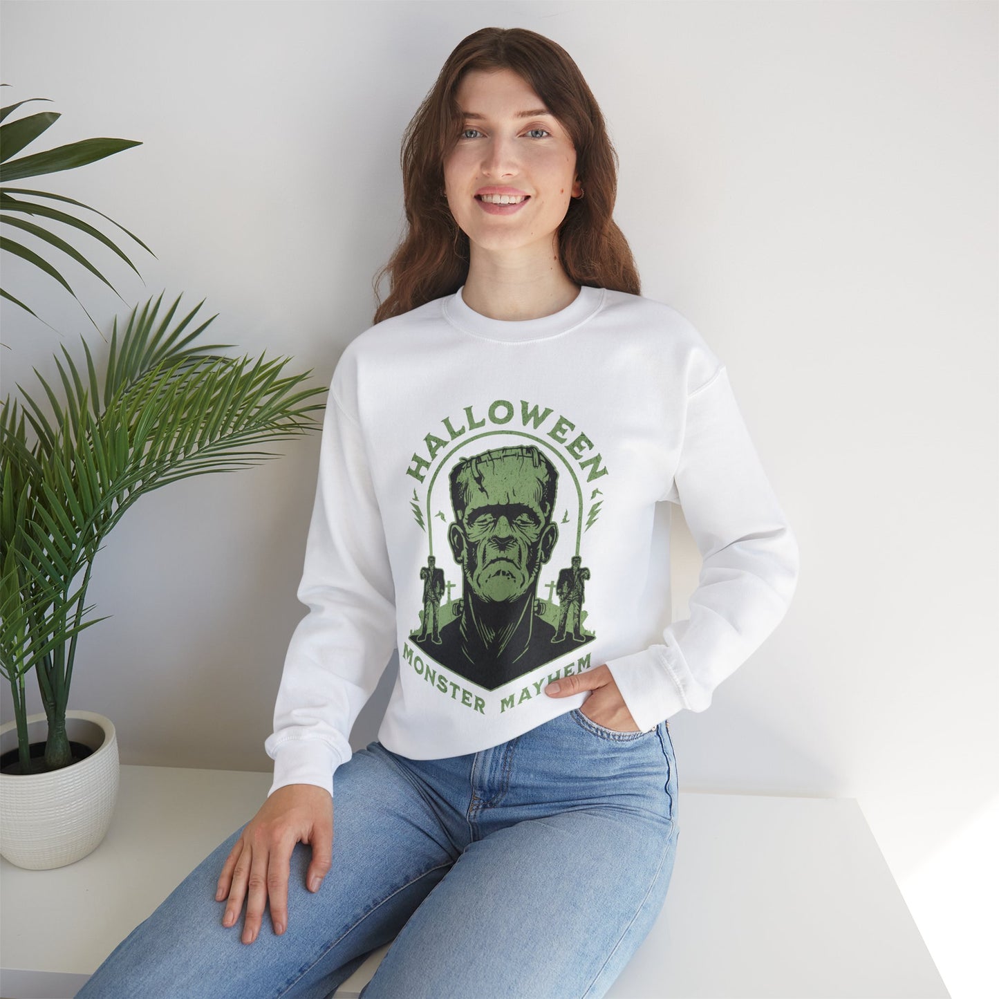 Vintage Halloween Frankenstein Monster Graphic Sweatshirt, Creepy Spooky Book Lover Gift, Horror Movie, Fall Festival Party Sweater. Sweatshirt Printify   