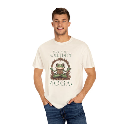 Green Yoga Frog Make Your Soul Happy Unisex T-Shirt, Casual Wear, Highlander Fan Gift, T-Shirt Printify