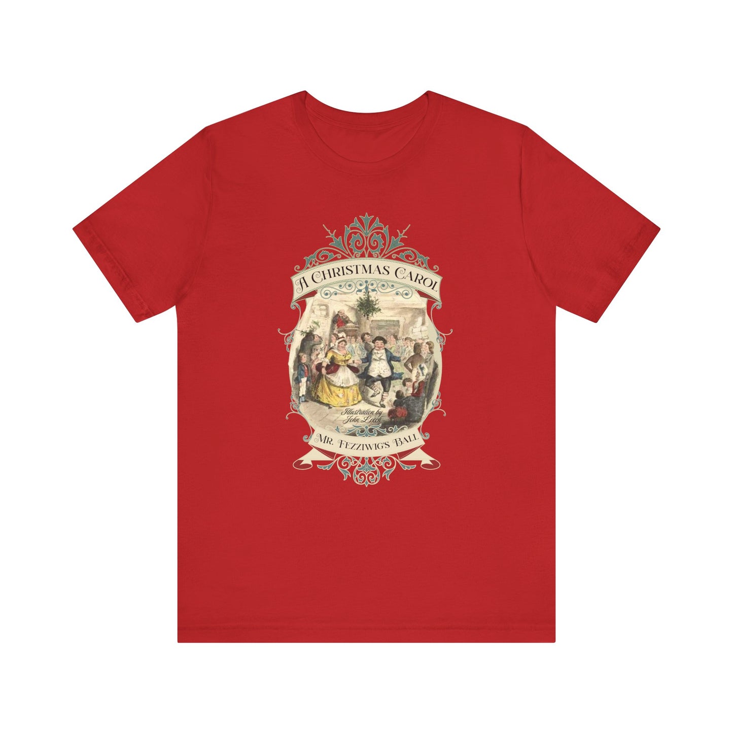 A Christmas Carol TShirt, Vintage Charles Dickens Victorian, Scrooge Fezziwig's Ball, Holiday Tradition X-Mas Movie T-shirt Bookish Christmas T-Shirt Printify Red XS 