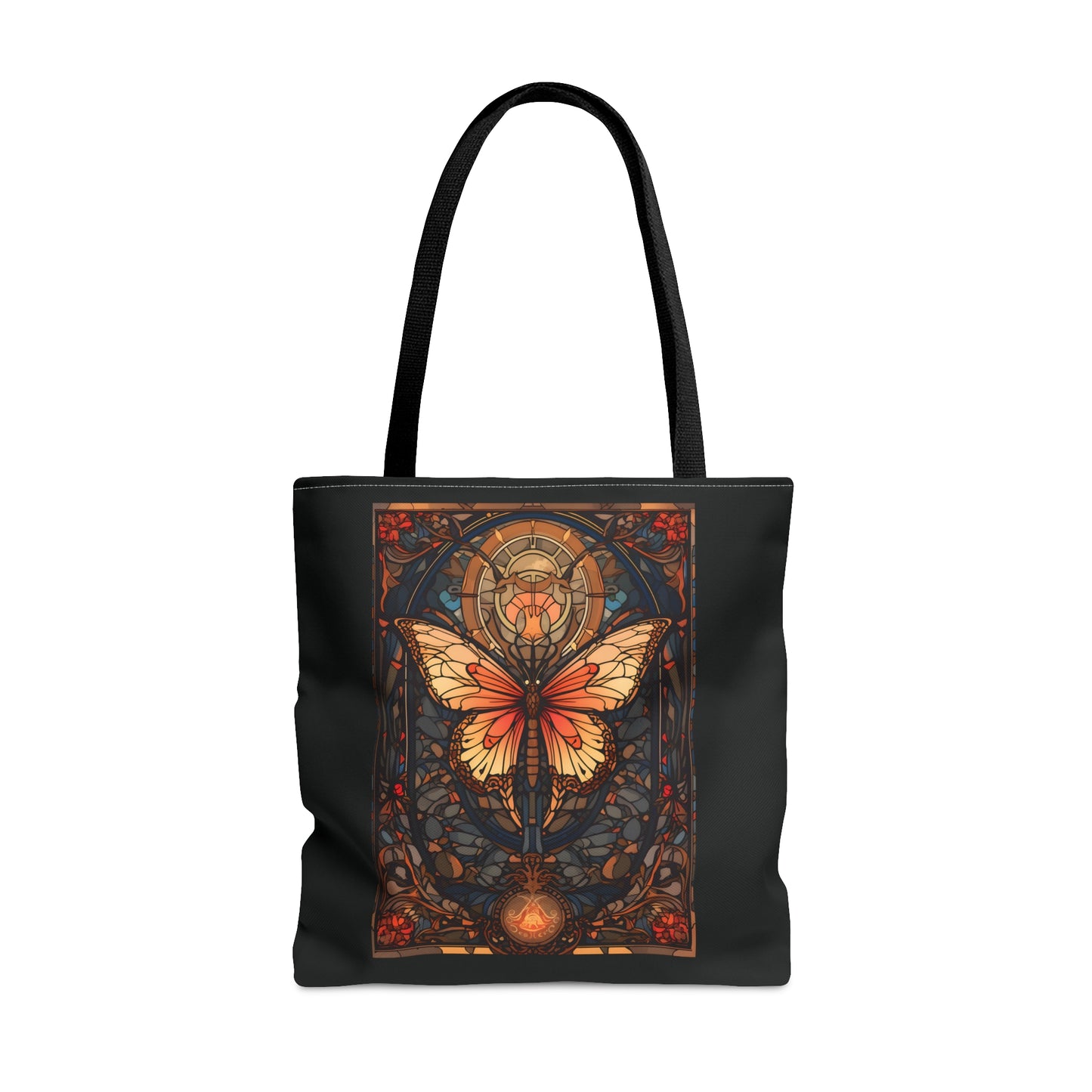 Stained Glass Butterfly Tote Bag, Pretty Tarot Card Shoulder Bag, Book, Library, Grocery, Travel Bag, Dark Academia, Bookish Bookclub Gift, Bags Printify Large  