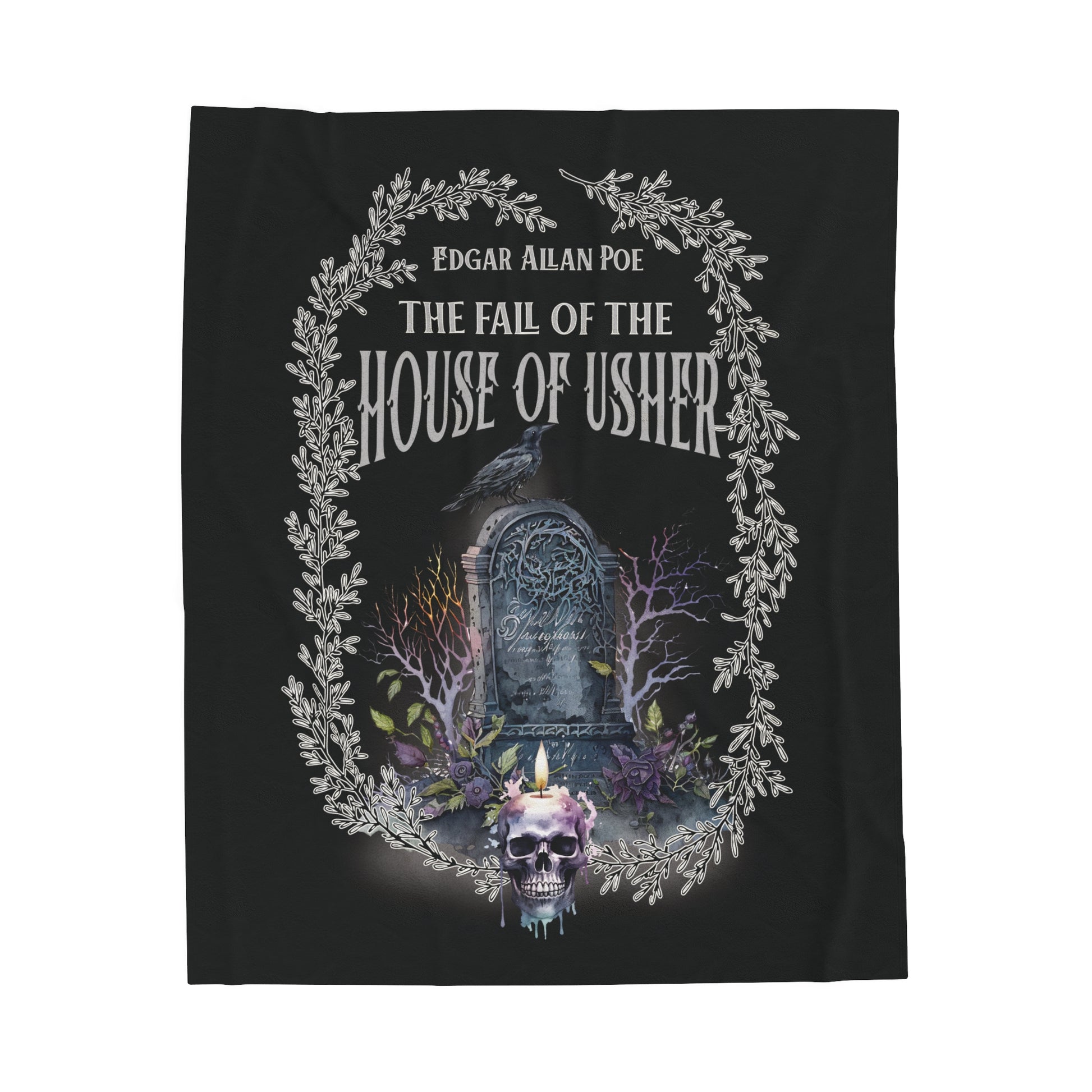 Edgar Allan Poe, The Fall Of The House Of Usher Throw Blanket, Book Lover Reading Blanket, Gothic Dark Academia, Horror Movie Watching Plush All Over Prints Printify 50" × 60"  