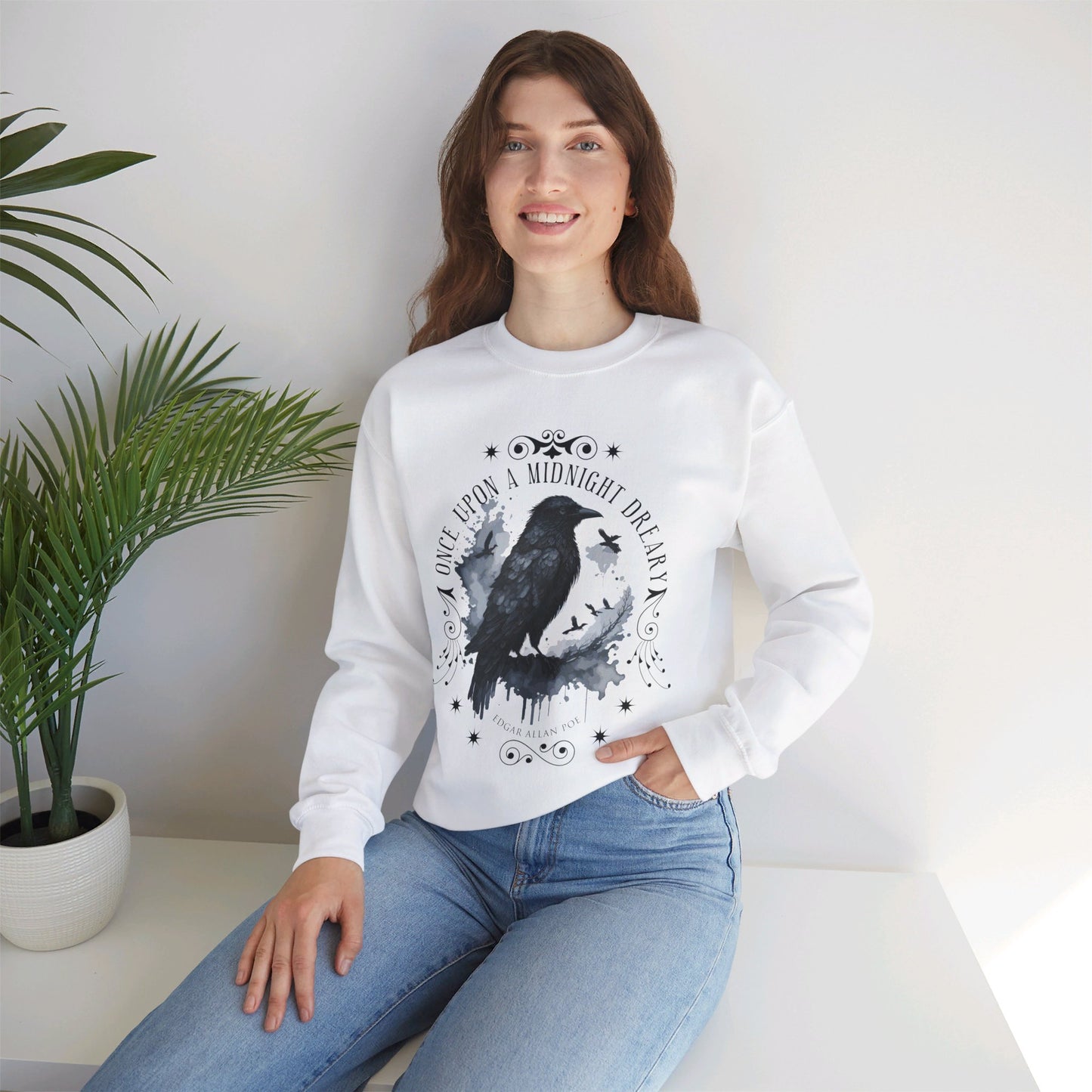 Edgar Allan Poe, The Raven Sweatshirt, Poet, Poetry Lover Sweater, Book Lover, Haunting Gothic Gift, Light, Dark Academia, Horror Movie Top Sweatshirt Printify   