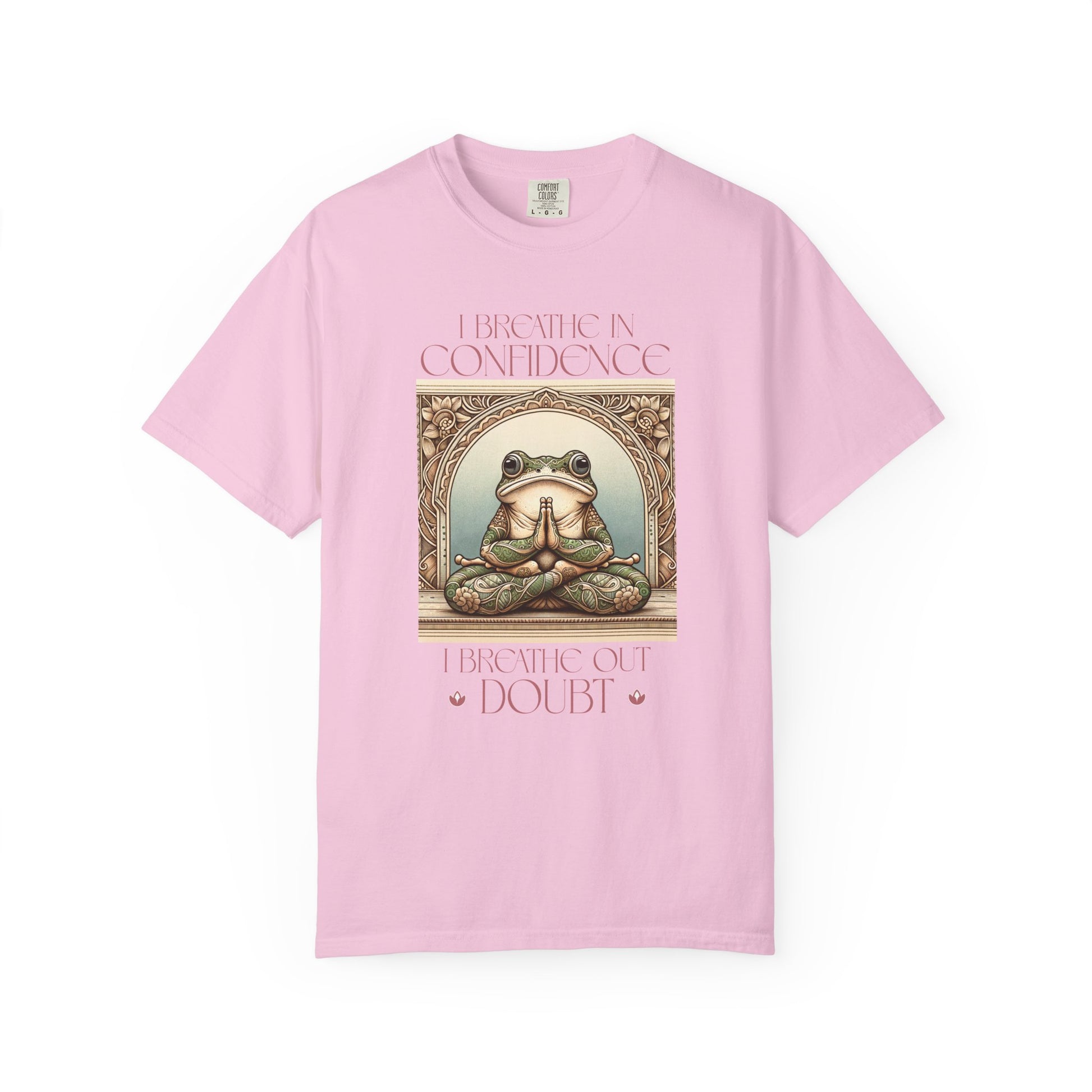 Pink Yoga Frog Shirt I Breathe In Confidence And I Breathe Out Doubt Unisex T-Shirt, Casual Wear, Highlander Fan Gift, T-Shirt Printify Blossom S