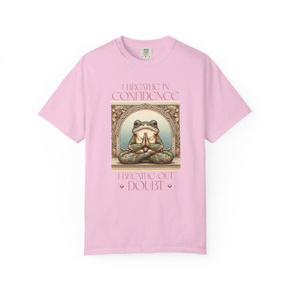 Pink Yoga Frog Shirt I Breathe In Confidence And I Breathe Out Doubt Unisex T-Shirt, Casual Wear, Highlander Fan Gift, T-Shirt Printify Blossom S