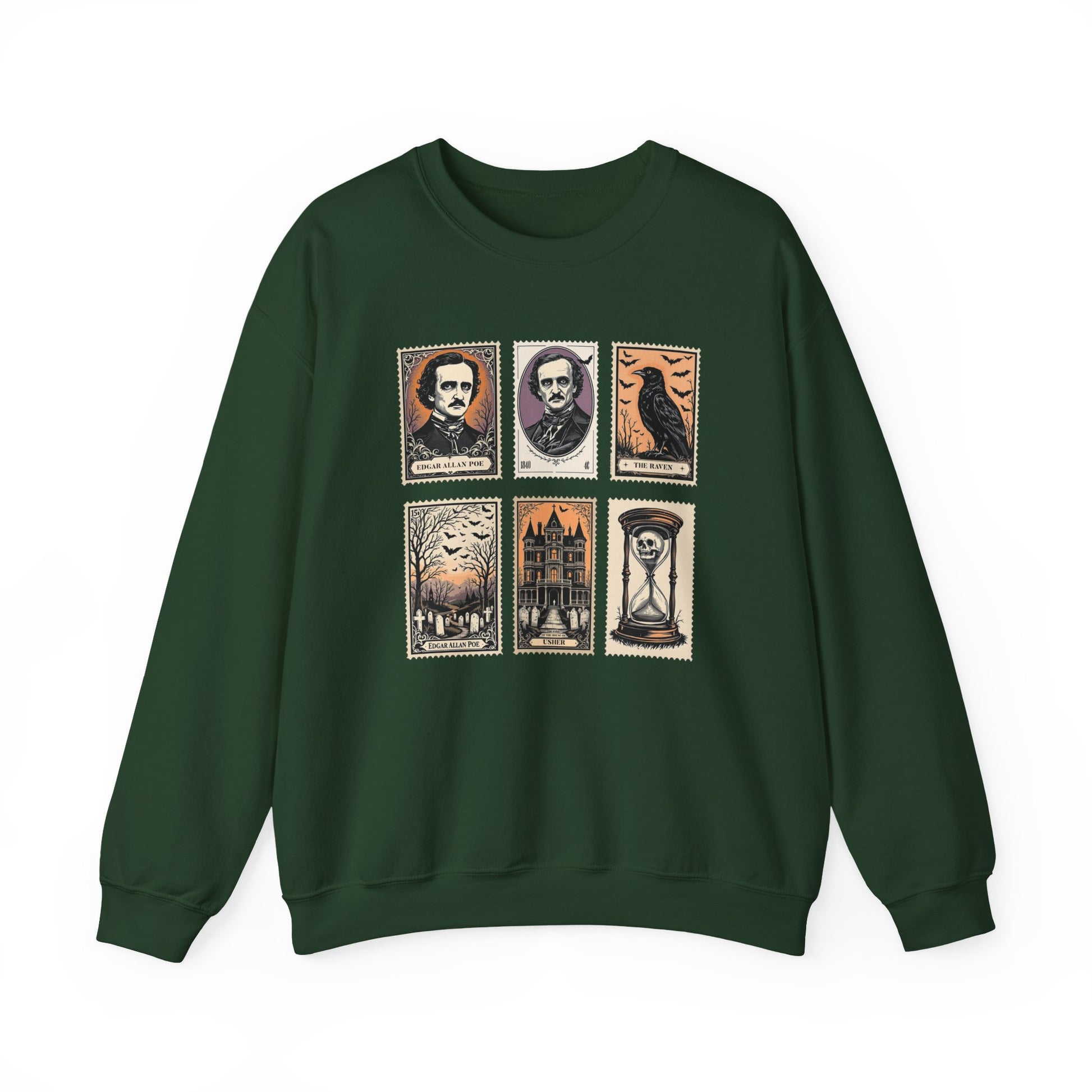 Edgar Allan Poe Sweatshirt The Raven Nevermore Gothic Horror Sweater Dark Academia Macabre Halloween Gift for Book Lovers Birthday Christmas Sweatshirt Printify Forest Green S