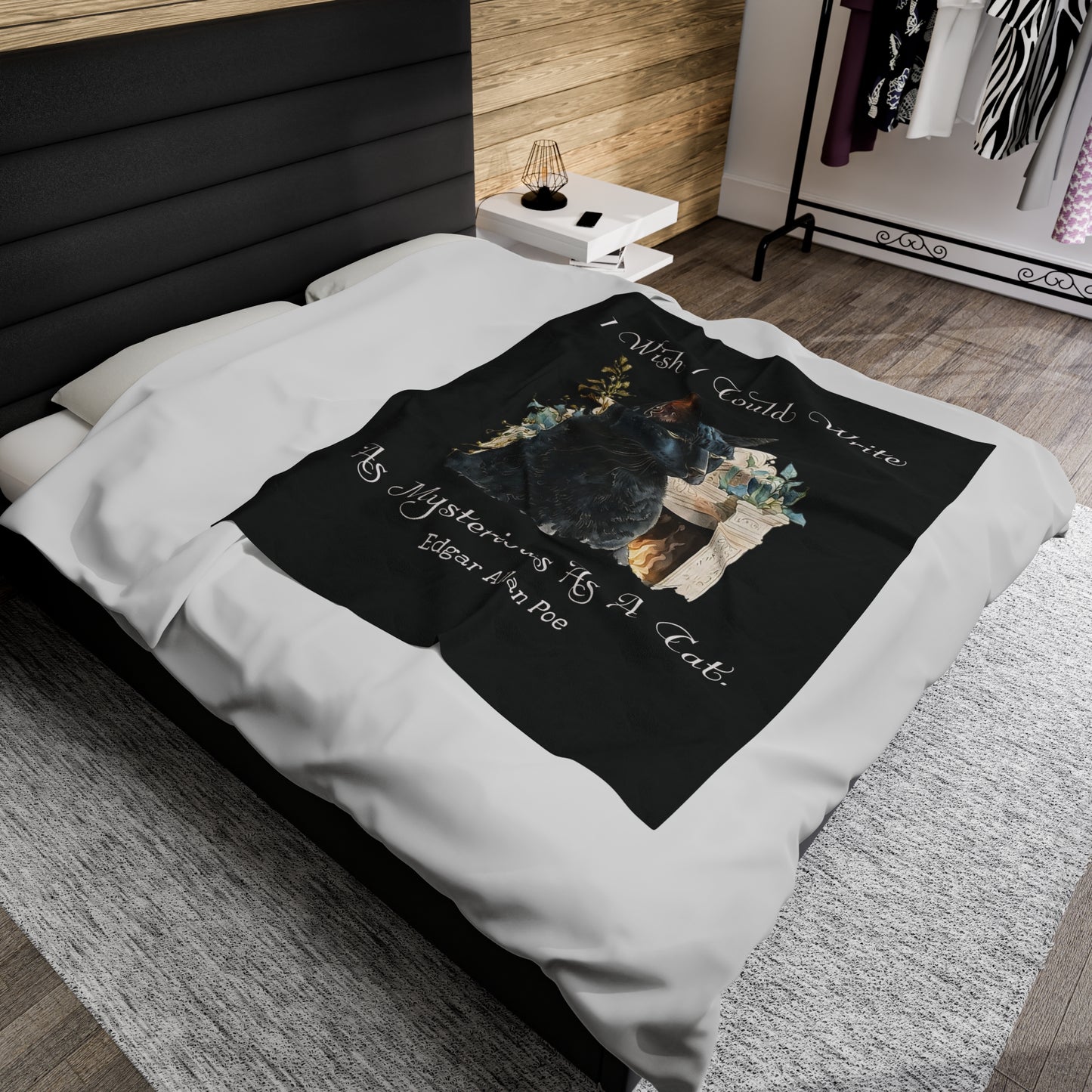 Edgar Allan Poe, The Black Cat Throw Blanket, Soft Book Lover Reading Blanket, Gothic Dark Academia, Horror Movie Watching Plush, Fairycore All Over Prints Printify   