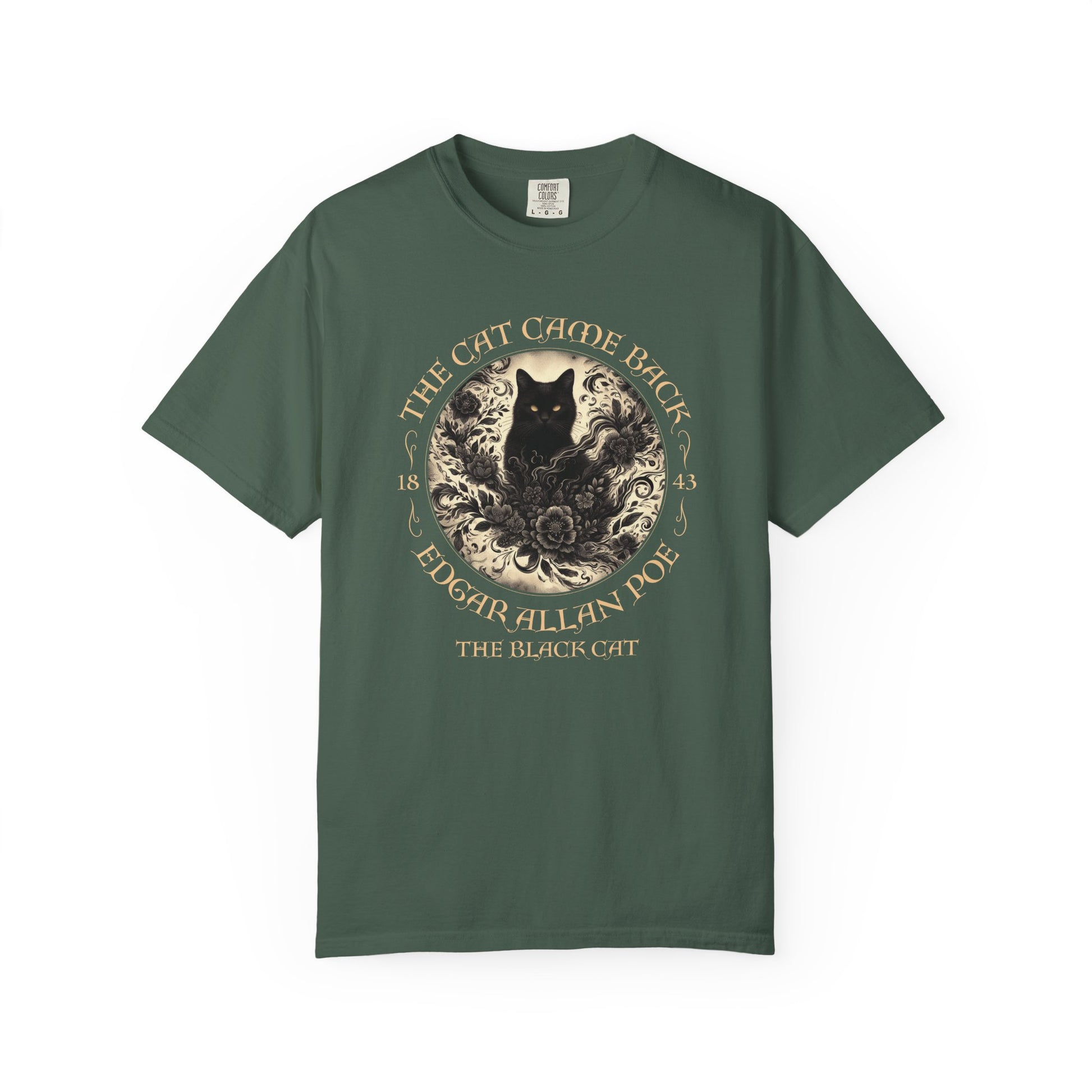Gothic Cat TShirt Edgar Allan Poe The Black Cat Dark Academia Cottagecore Aesthetic Book Lover Gift Haunting Apparel Halloween Fall Tee T-Shirt Printify Blue Spruce S