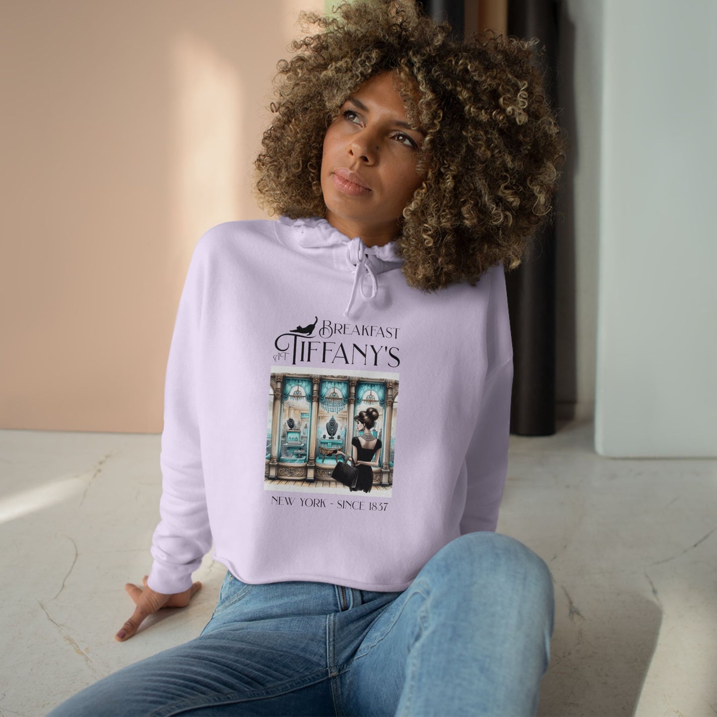 Breakfast at Tiffany's Crop Hoodie, Retro Fashion, Gift for Movie Lovers, Unique Layering Piece, Stylish Casual Wear Hoodie Printify Lilac XS 