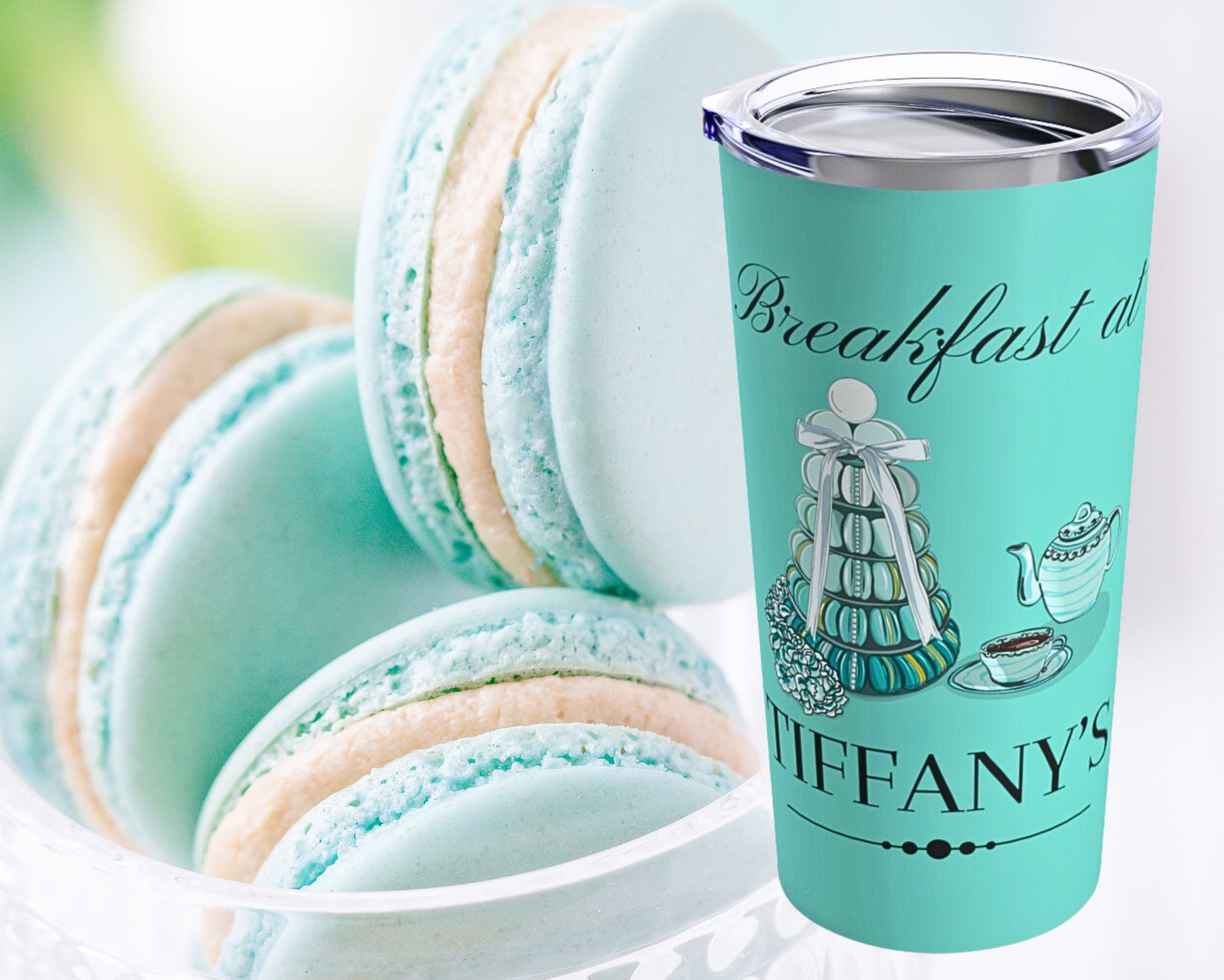 Breakfast at Tiffany's T & Co 20oz Tumbler, Classic Audrey Crew, Girls Brunching Weekend, Holly Golightly Fan Gift For Mom, Book Club Gift Mug Printify   