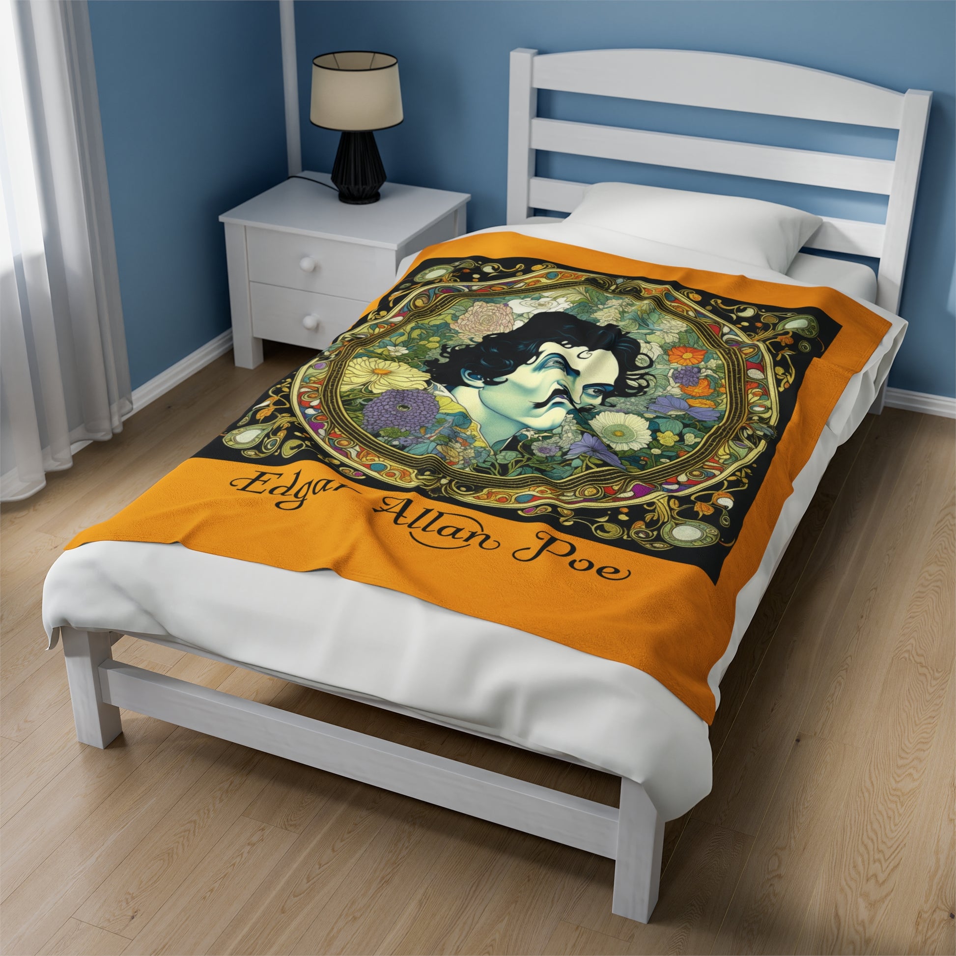 Edgar Allan Poe, Vintage Mucha Floral Throw Blanket, Book Lover Reading, Movie Watching Soft Blanket, Gothic Light, Dark Academia, Fairycore All Over Prints Printify   