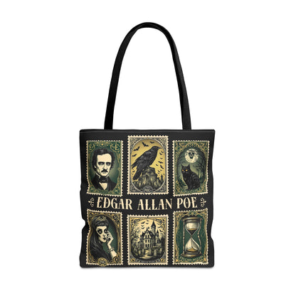 Edgar Allan Poe Tote Bag Gothic Literary Gift for Book Lover Dark Academia Macabre Accessory Halloween Tote Fall School Bag for Poetember Bags Printify 18" × 18'' Black