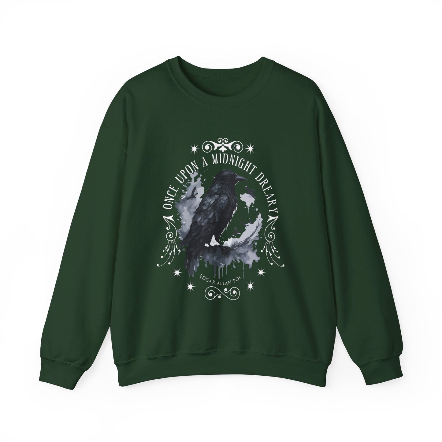 Edgar Allan Poe, The Raven Sweatshirt, Poet, Poetry Lover Sweater, Book Lover, Haunting Gothic Gift, Light, Dark Academia, Horror Movie Top Sweatshirt Printify S Forest Green 