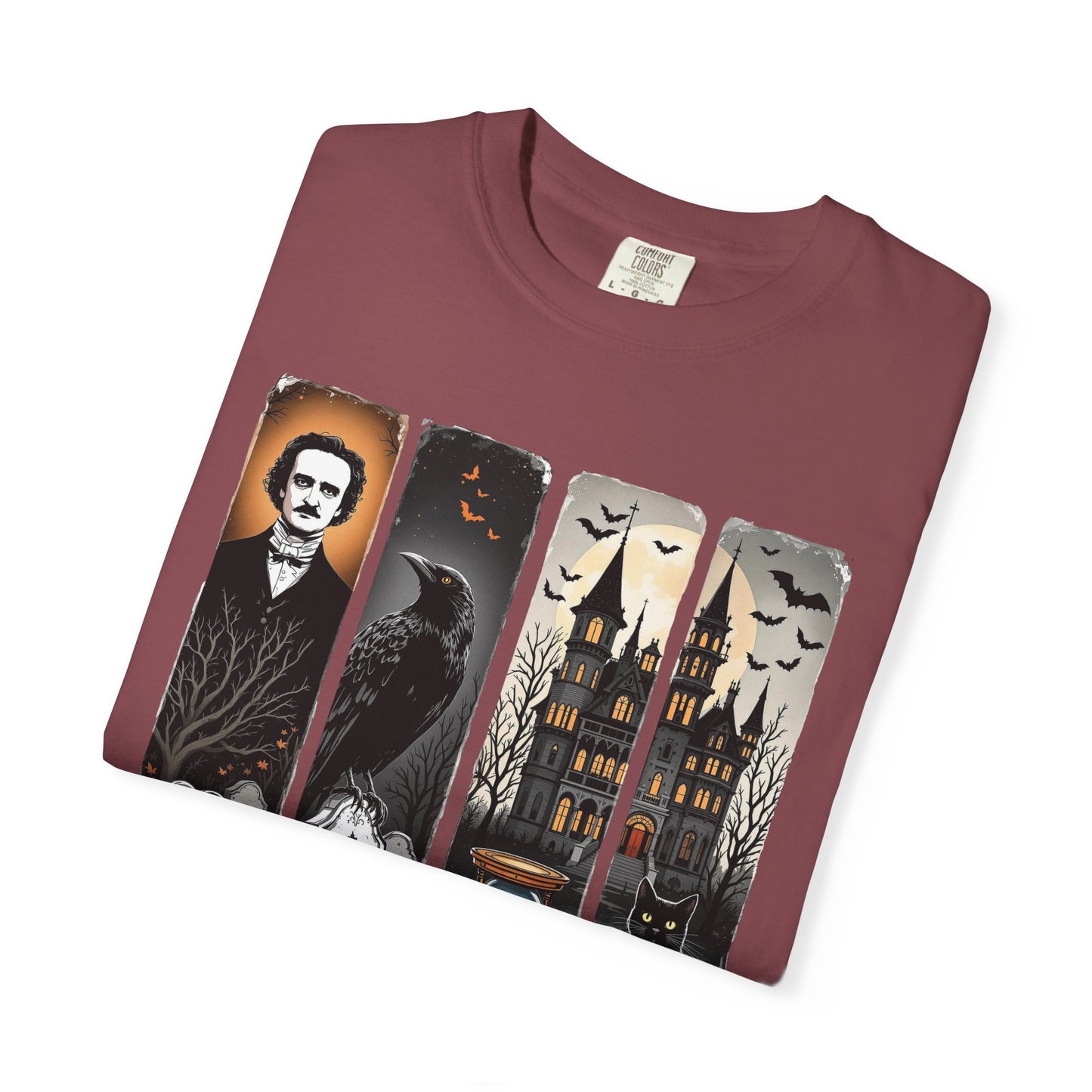 Edgar Allan Poe T-Shirt Gothic Graphic Tee The Raven Nevermore Quote Horror Literature Shirt Dark Academia Aesthetic Halloween Party Gift