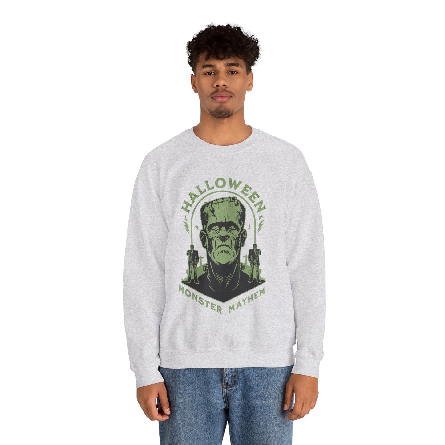 Vintage Halloween Frankenstein Monster Graphic Sweatshirt, Creepy Spooky Book Lover Gift, Horror Movie, Fall Festival Party Sweater. Sweatshirt Printify   