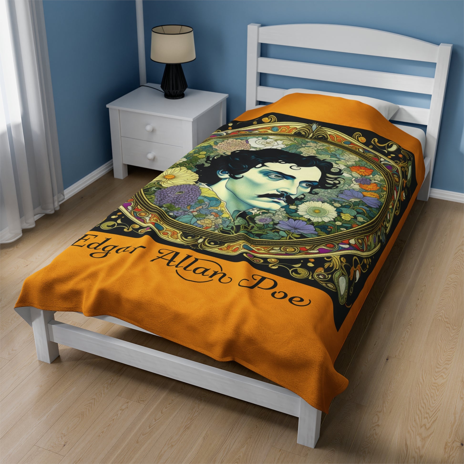 Edgar Allan Poe, Vintage Mucha Floral Throw Blanket, Book Lover Reading, Movie Watching Soft Blanket, Gothic Light, Dark Academia, Fairycore All Over Prints Printify   