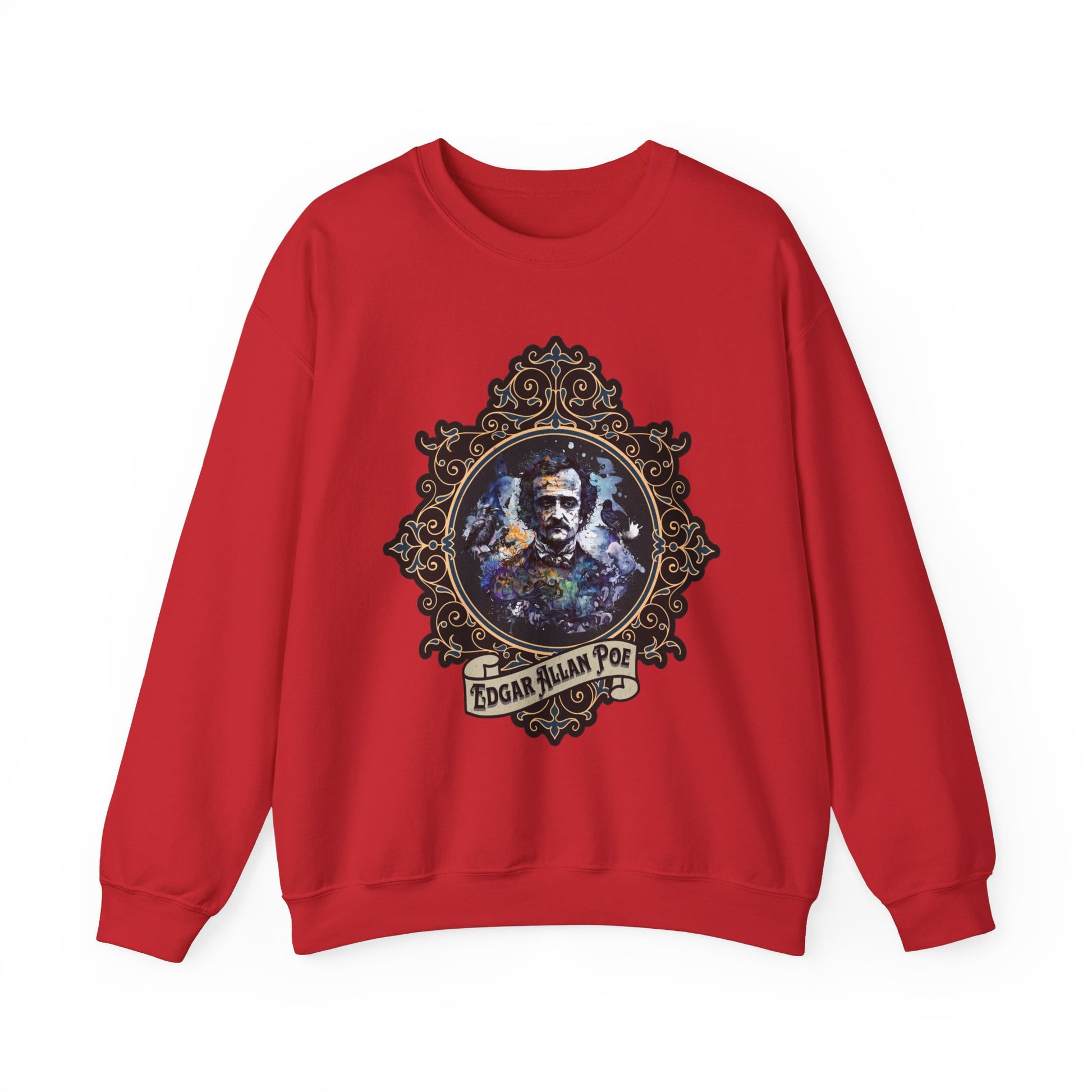 Edgar Allan Poe, Poet, Poetry Lover Sweatshirt, Book Lover, Halloween, Haunting Gothic Gift, Light, Dark Academia, Horror Movie Sweater Sweatshirt Printify S Red 