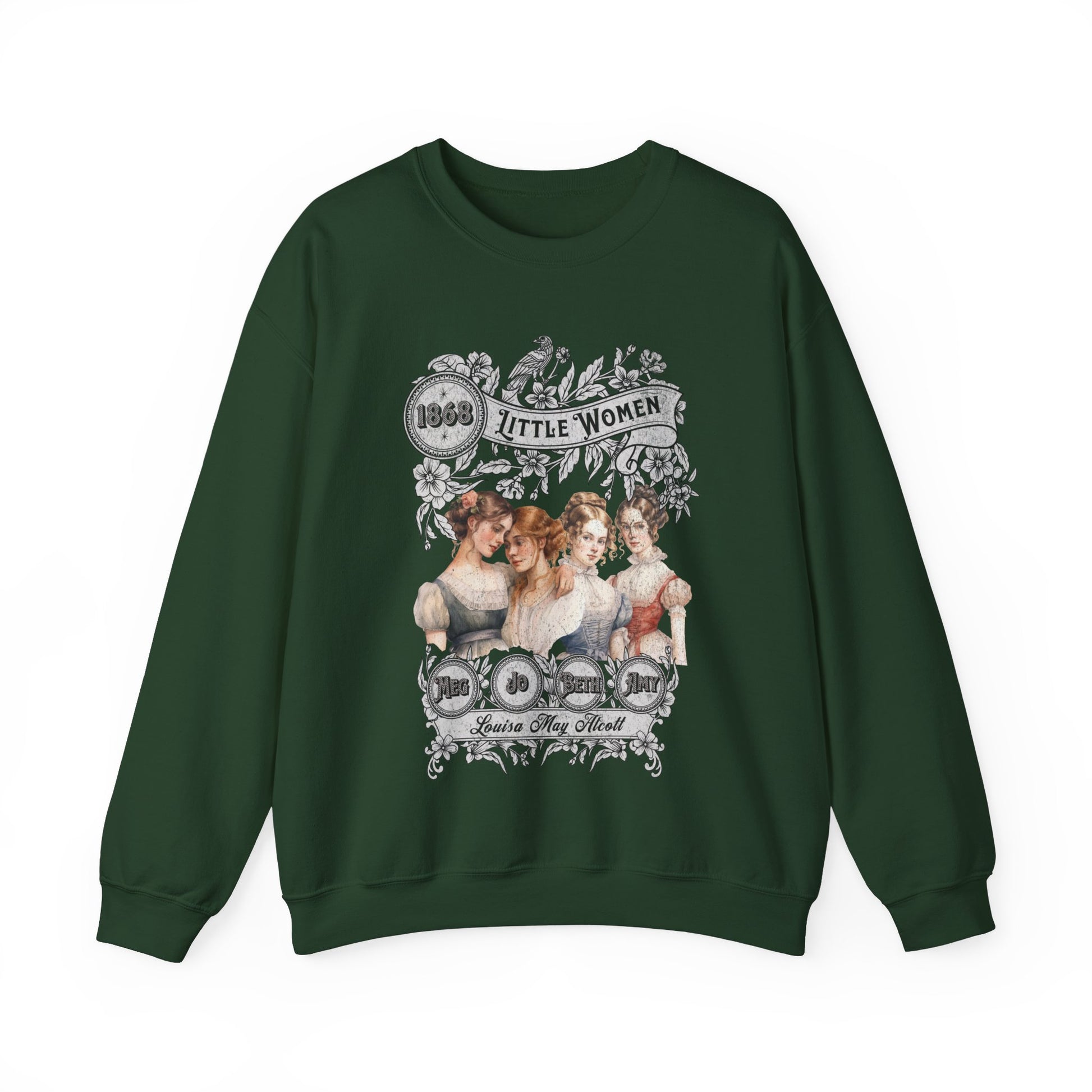 Little Women Sweatshirt, Louisa May Alcott Historical Romance Sweater, Bookish Literary Fan Art Gift, Gift for Her, Bookclub Crewneck Shirt Sweatshirt Printify S Forest Green 