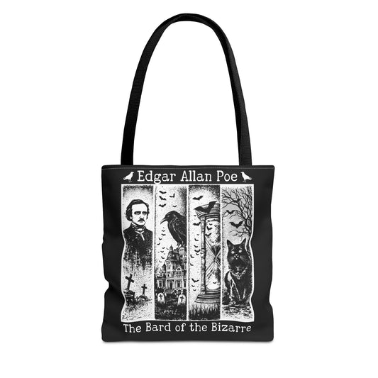 Edgar Allan Poe Tote Bag Gothic Literary Gift for Book Lover Dark Academia Macabre Accessory Halloween Tote Fall School Bag for Poetember Bags Printify 13" × 13'' Black